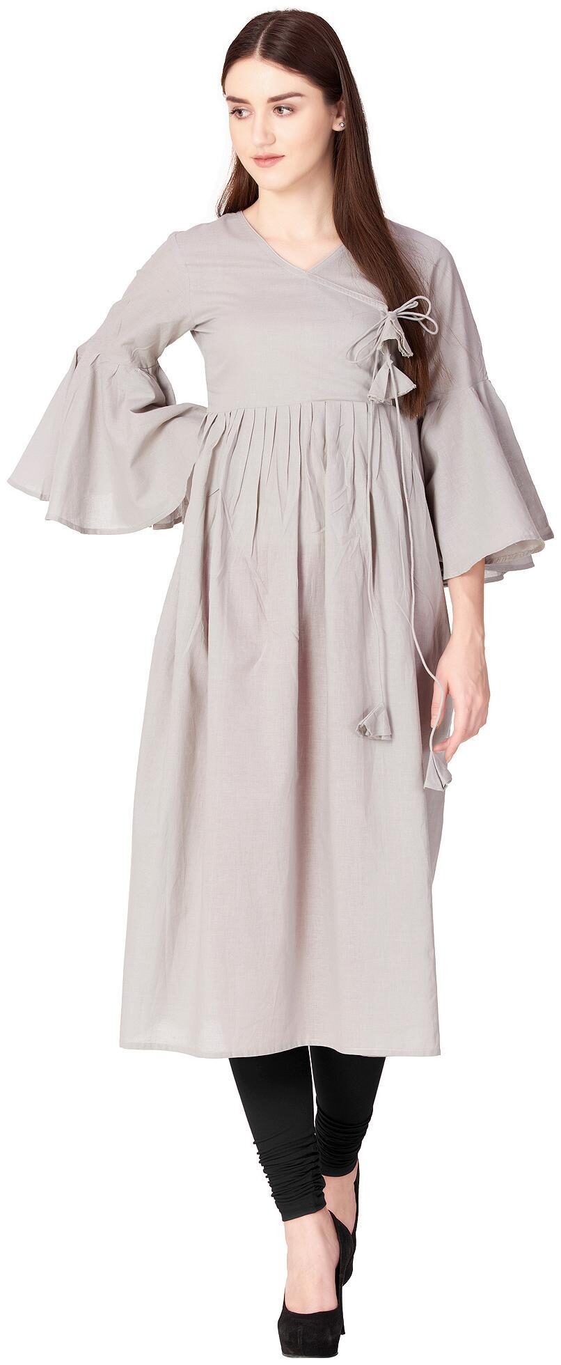 

GOD BLESS Women Grey Solid Angrakha Kurta