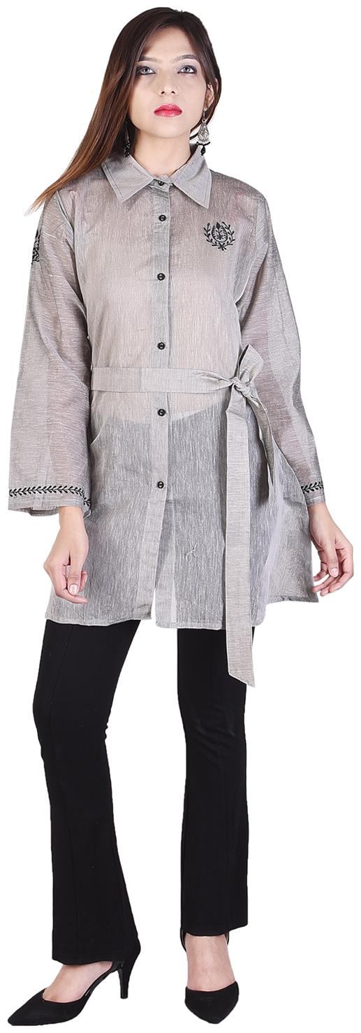 

grey cotton blend solid kurta
