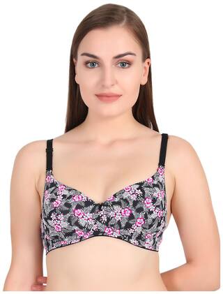 Buy Groversons Paris Beauty Women Polyamide Floral T Shirt Bra Black Online At Low Prices In India Paytmmall Com