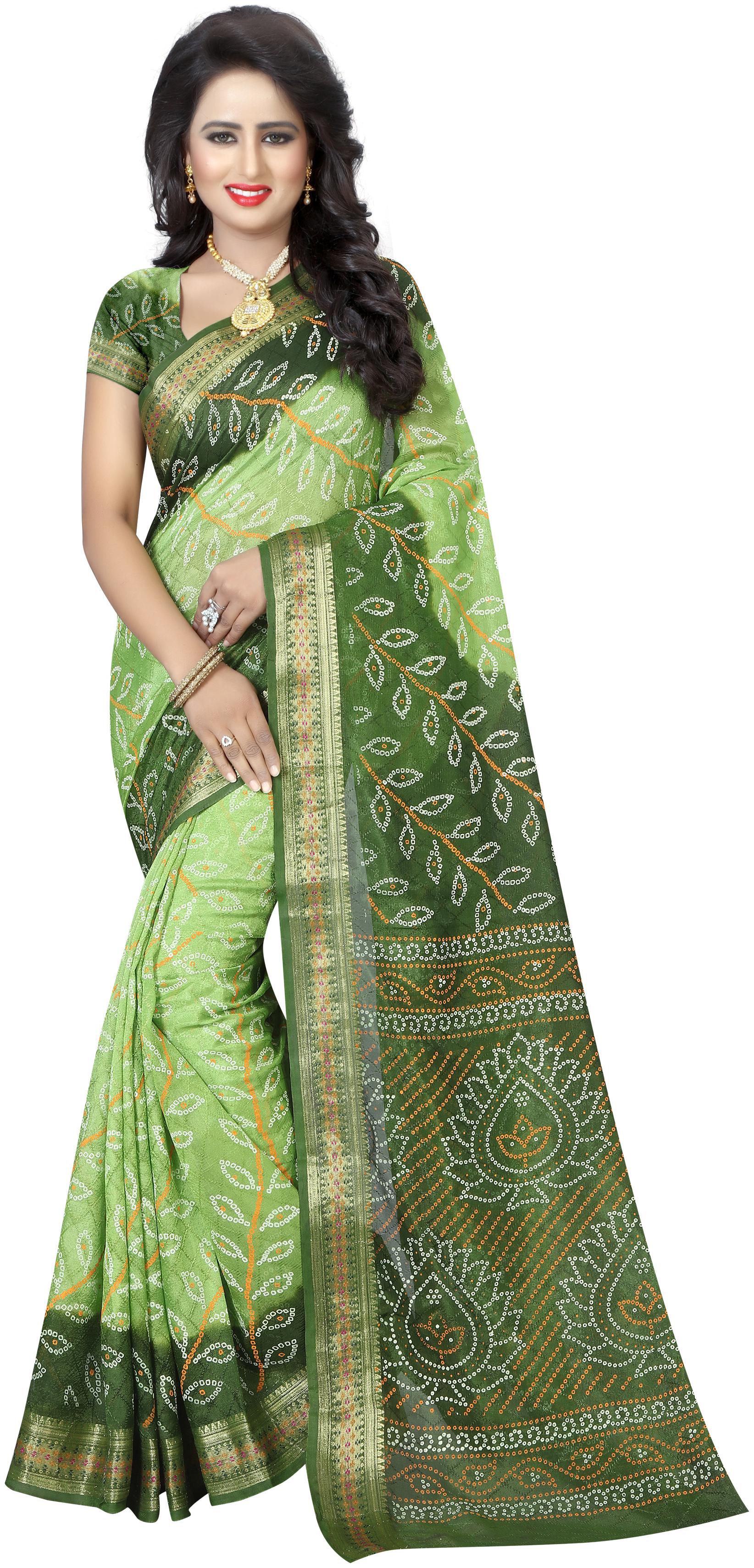 

Grubstaker bandhni silk saree with blouse piece