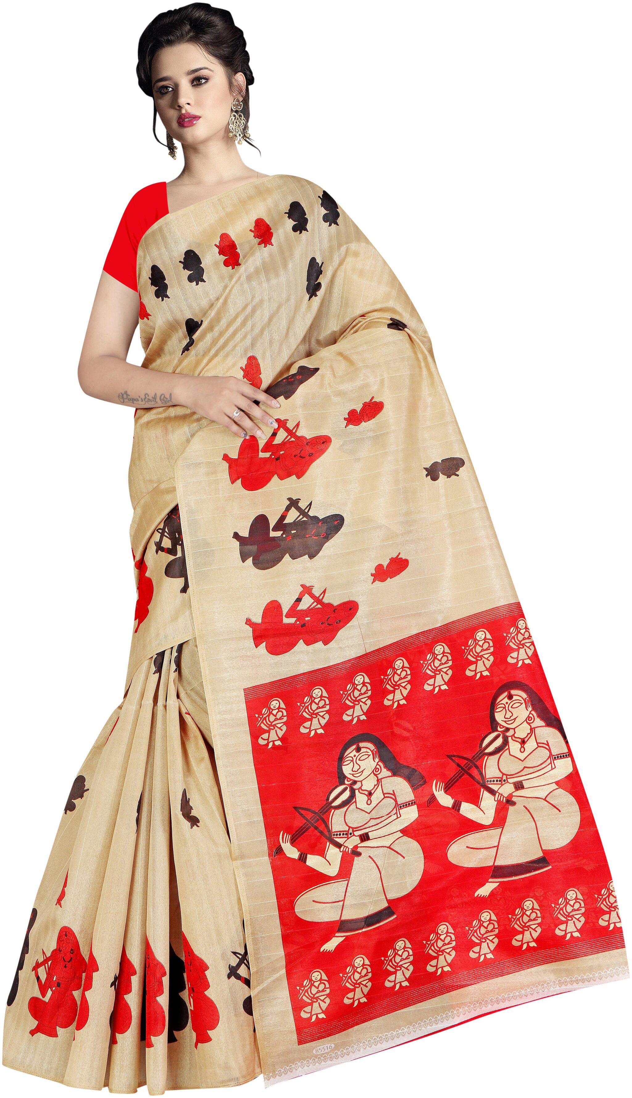 

Grubstaker Bangalori silk saree With Blouse Piece Beige