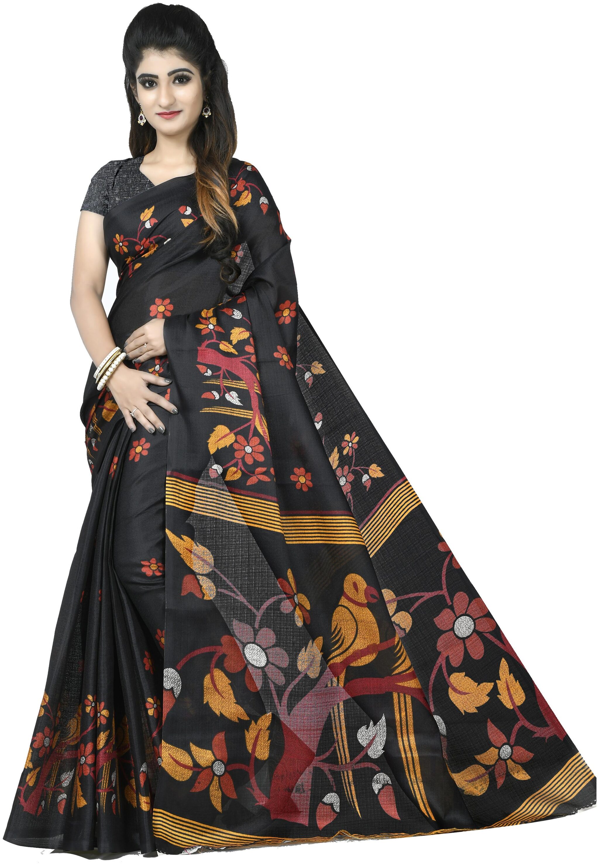 

Grubstaker Bangalori silk saree With Blouse Piece Black