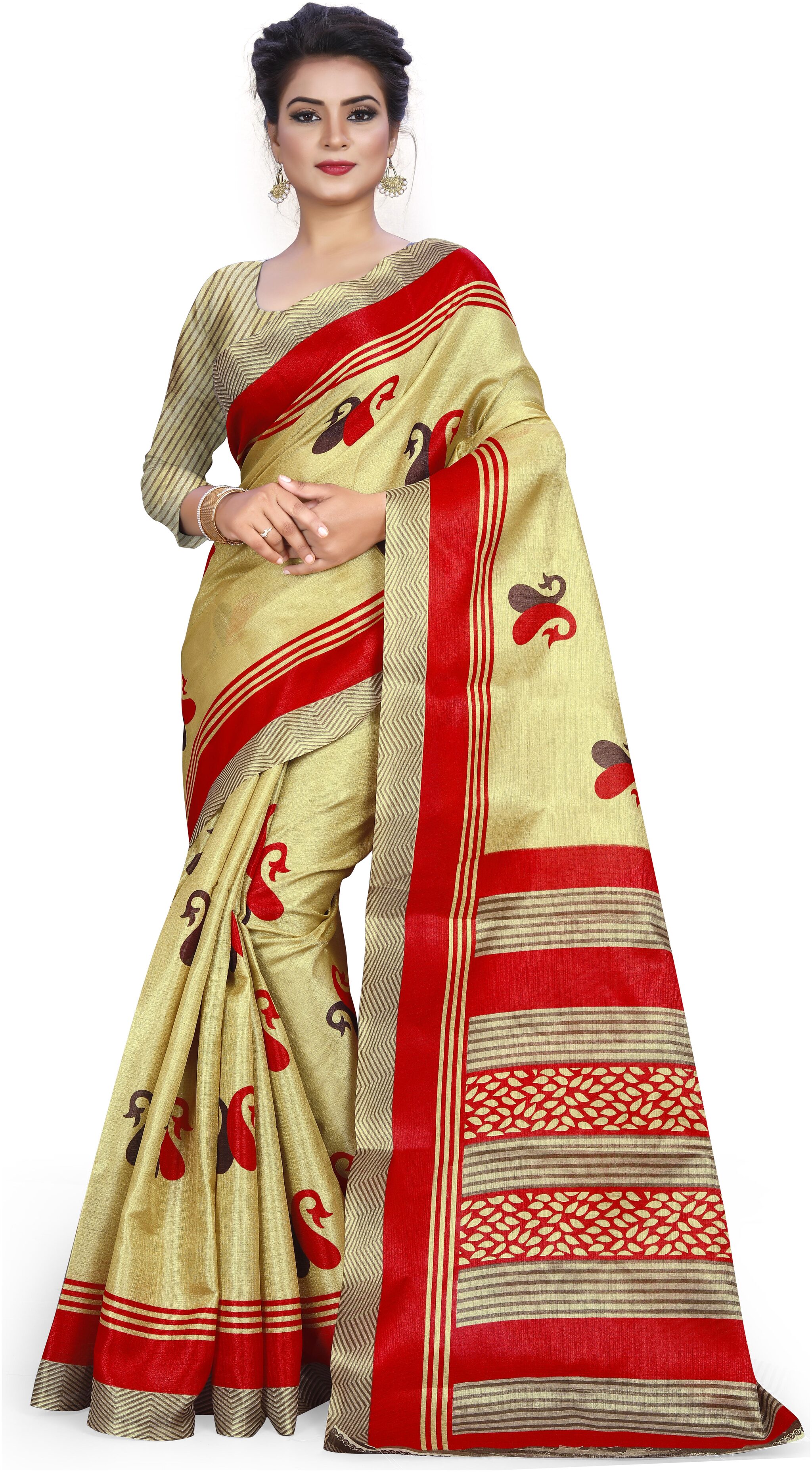 

Grubstaker Bangalori silk saree With Blouse pcs Red cream