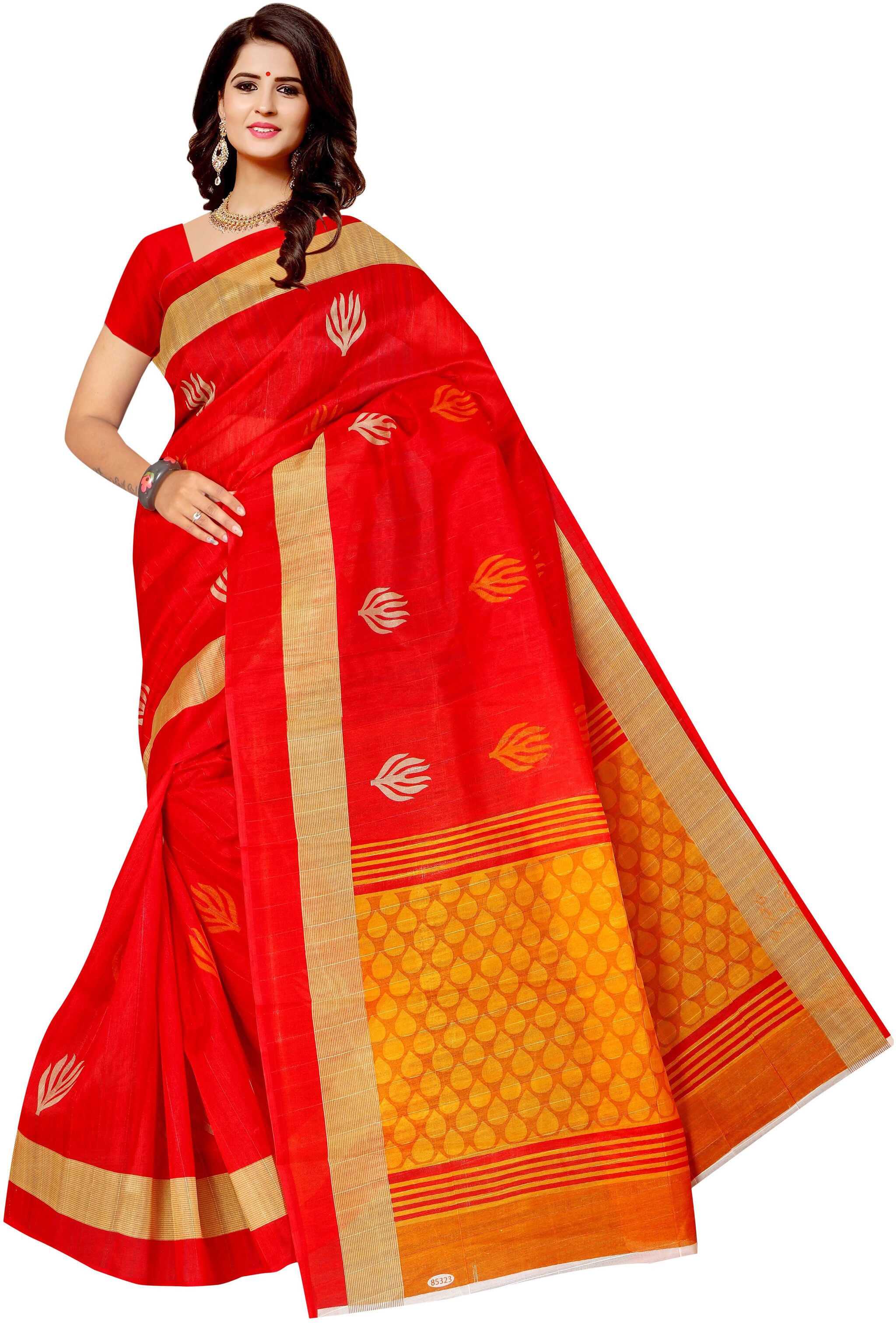 

Grubstaker Bangalori silk saree With Blouse Piece Red