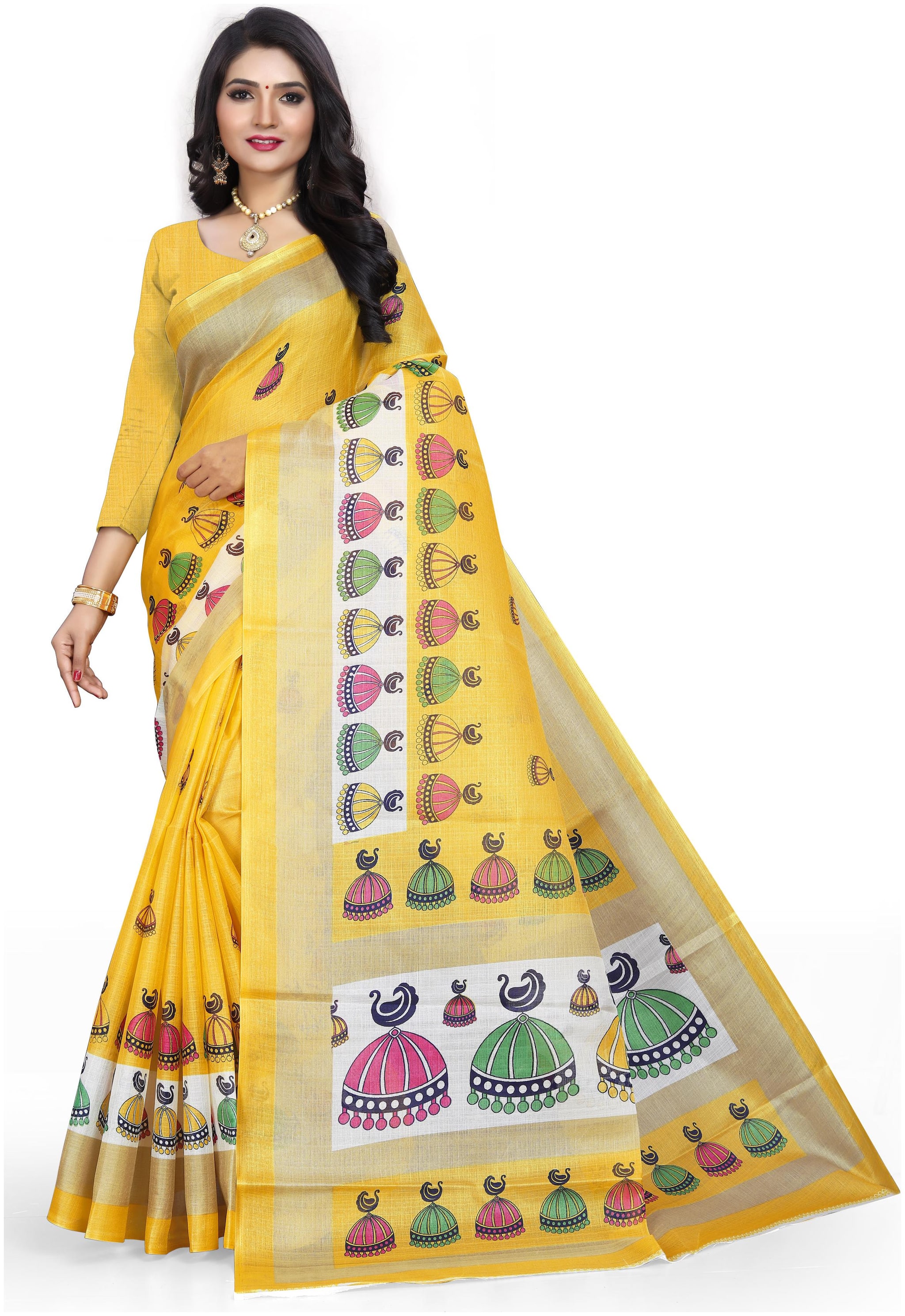 

Grubstaker Bangalori silk saree With Blouse Piece Yellow
