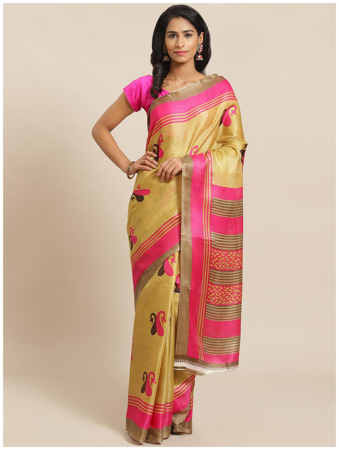 

Grubstaker Brown Khadi Printed Saree For Women