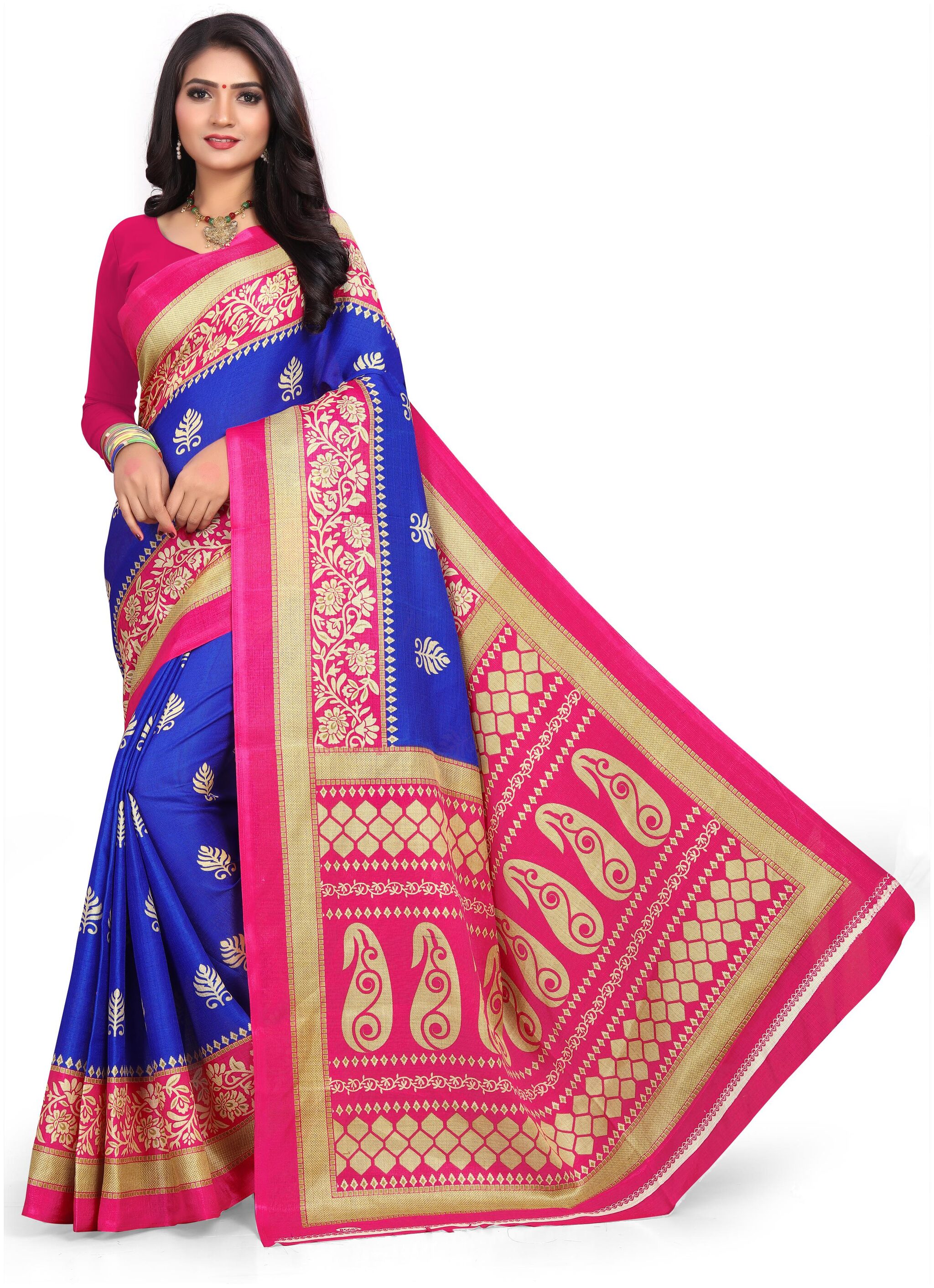 

Grubstaker Bangalori silk saree With Blouse Piece Multi