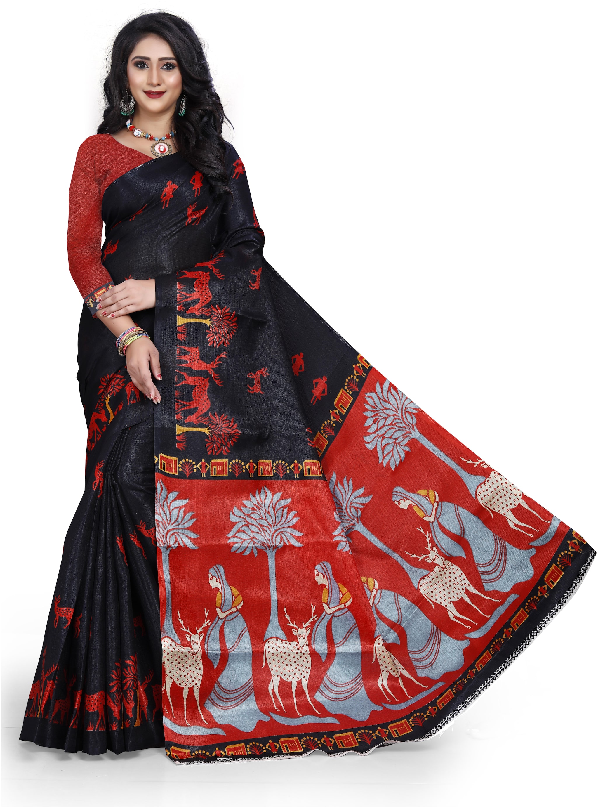 

Grubstaker Bangalori silk saree With Blouse Piece Black