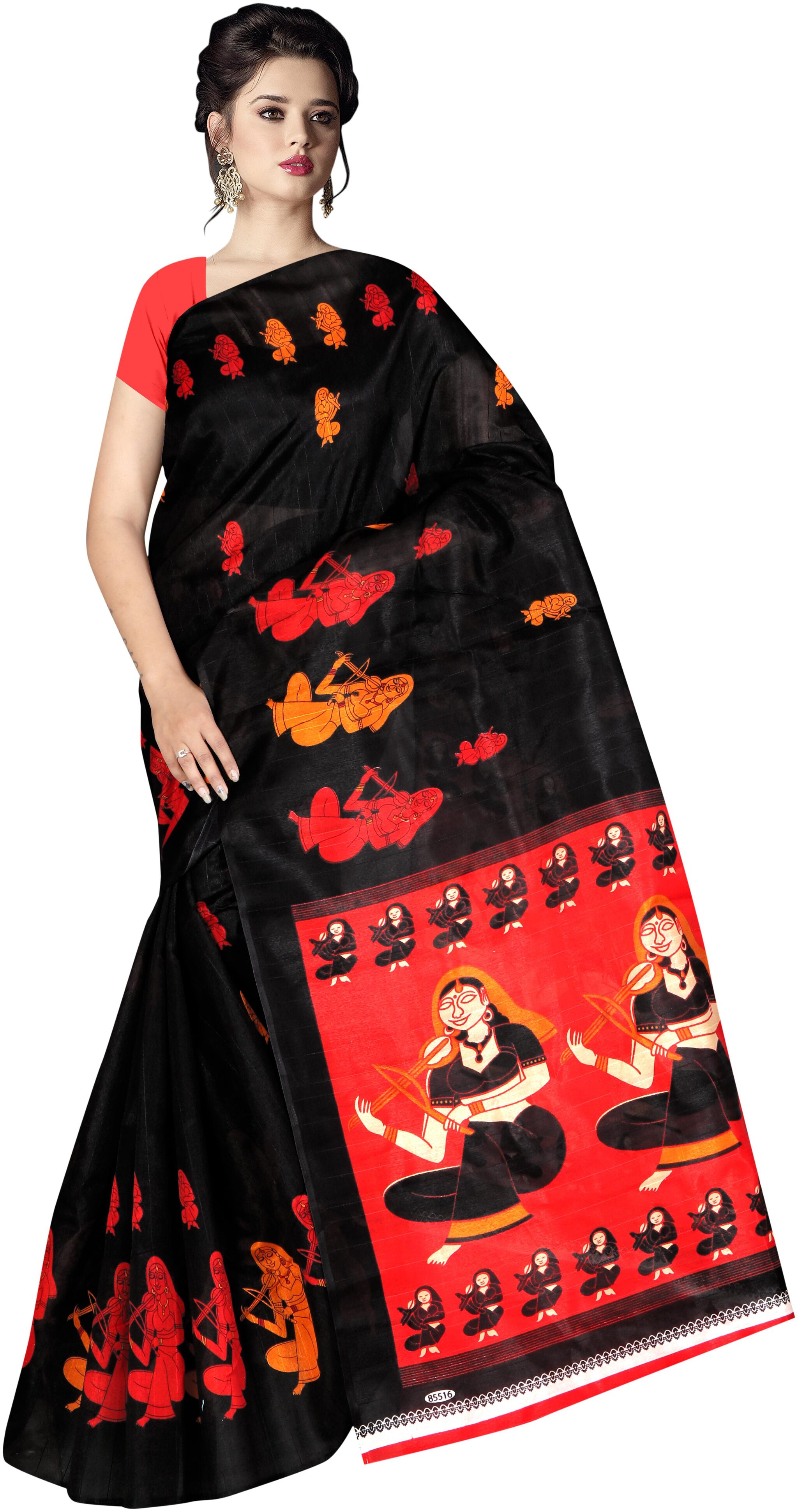 

Grubstaker Bangalori silk saree With Blouse Piece Black