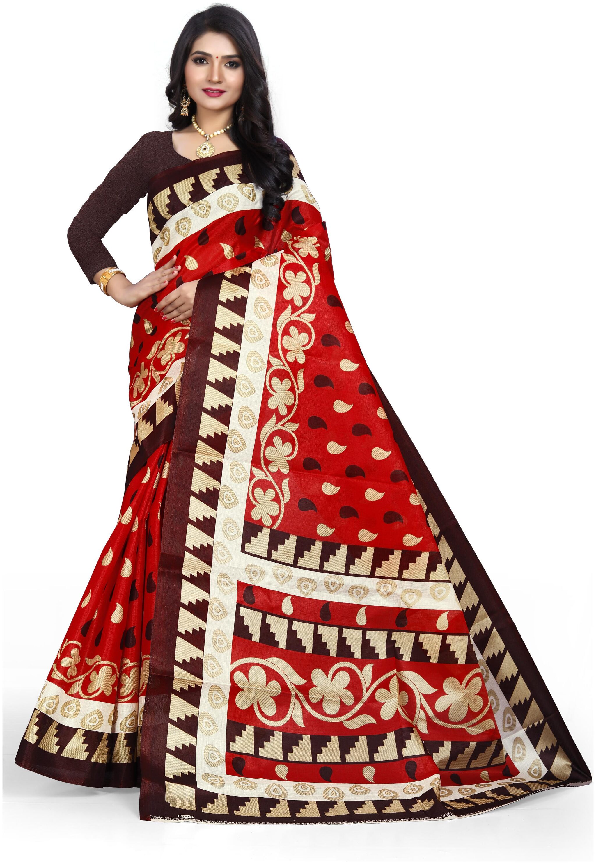 

Grubstaker Bangalori silk saree With Blouse Piece Red