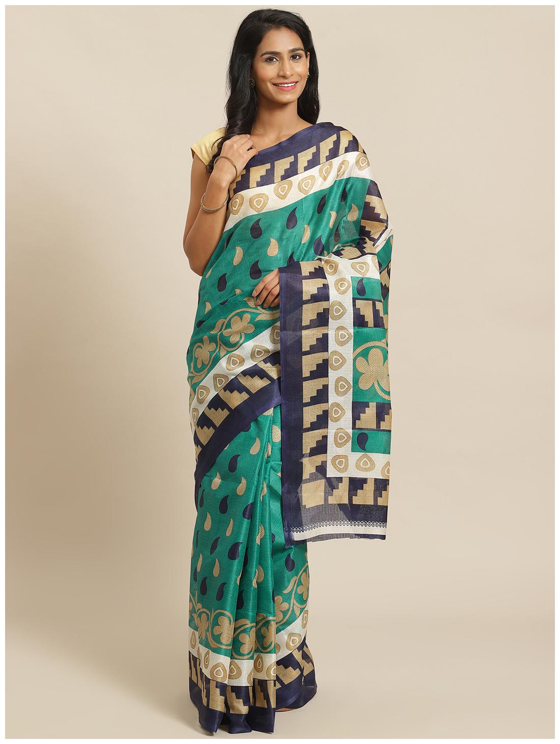 

Grubstaker Green Khadi Printed Saree For Women