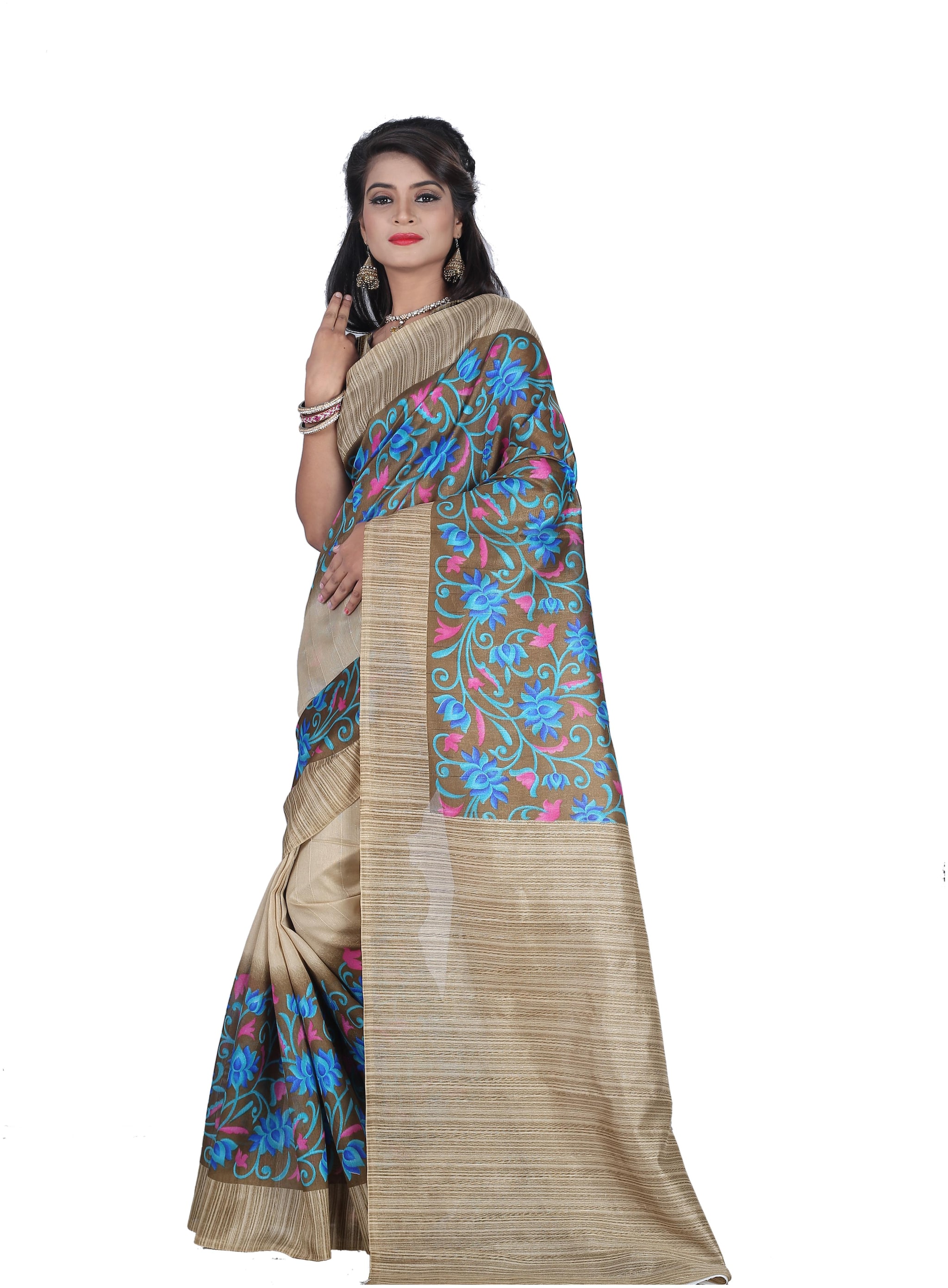 

Grubstaker Khadi Floral Grey Regular Saree For Women