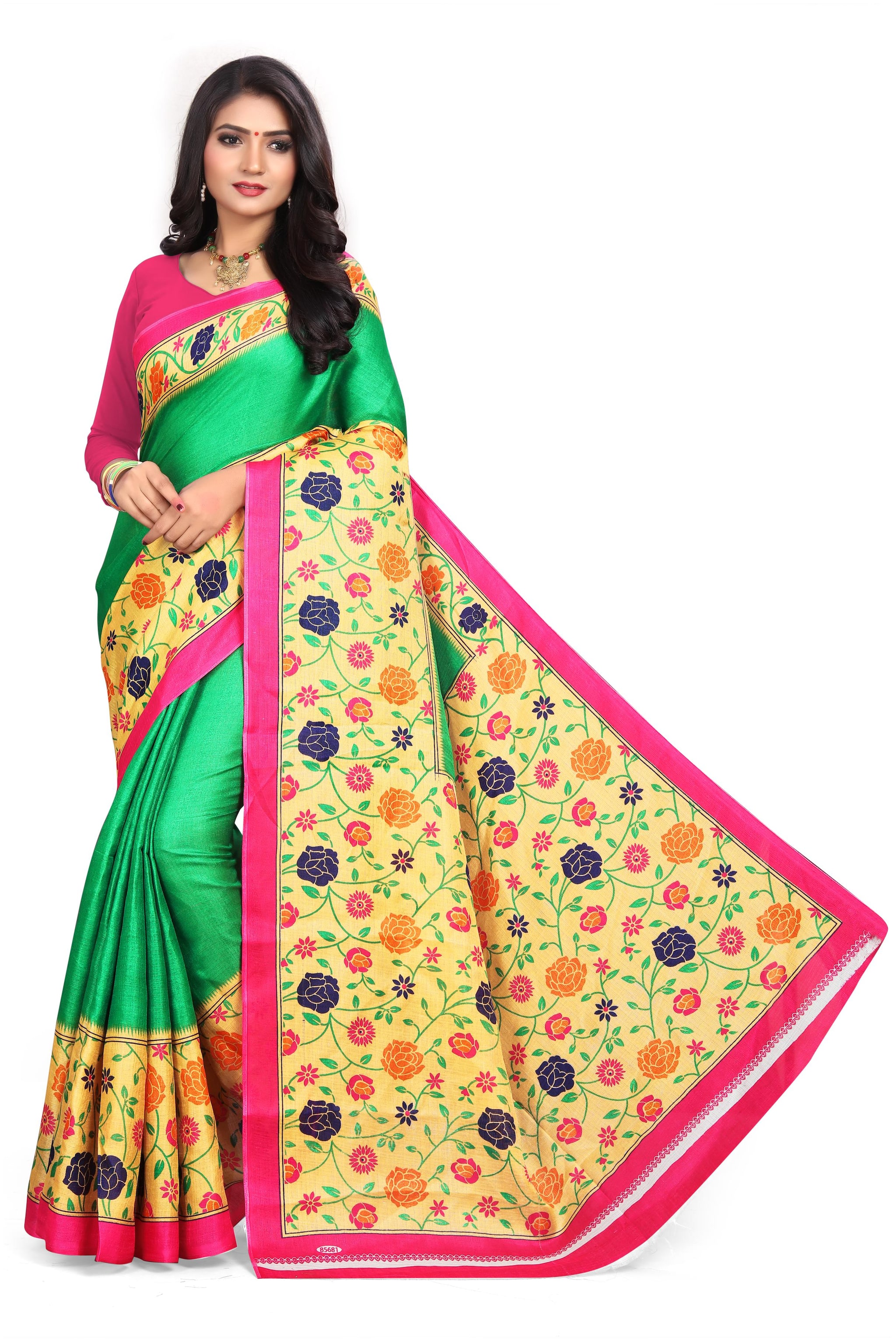 

Grubstaker Khadi Green Floral Regular Saree for Women