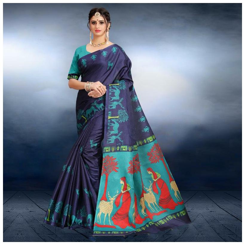 

Grubstaker Khadi Blue Printed Regular Saree for Women