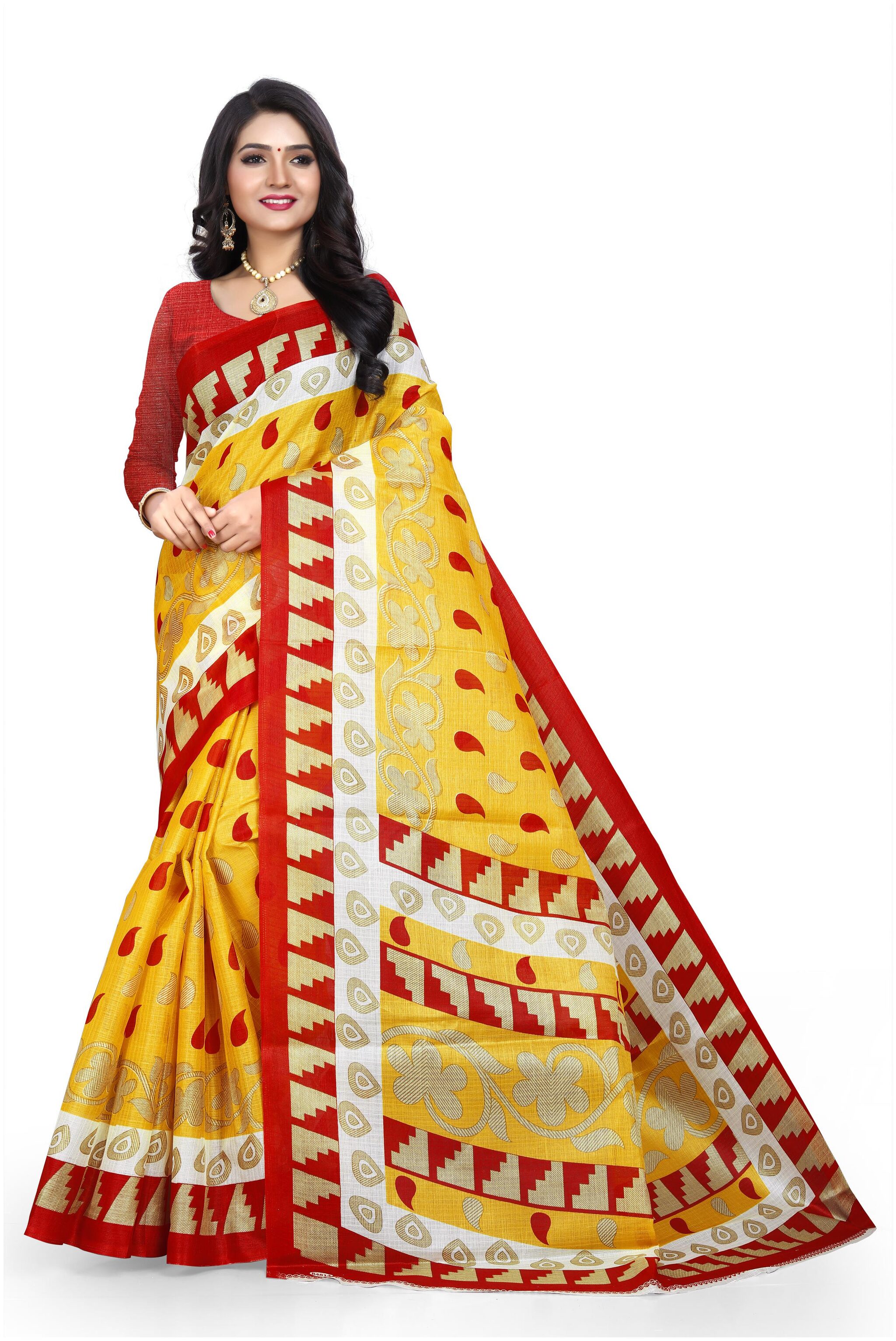 

Grubstaker Khadi Floral Yellow Regular Saree For Women