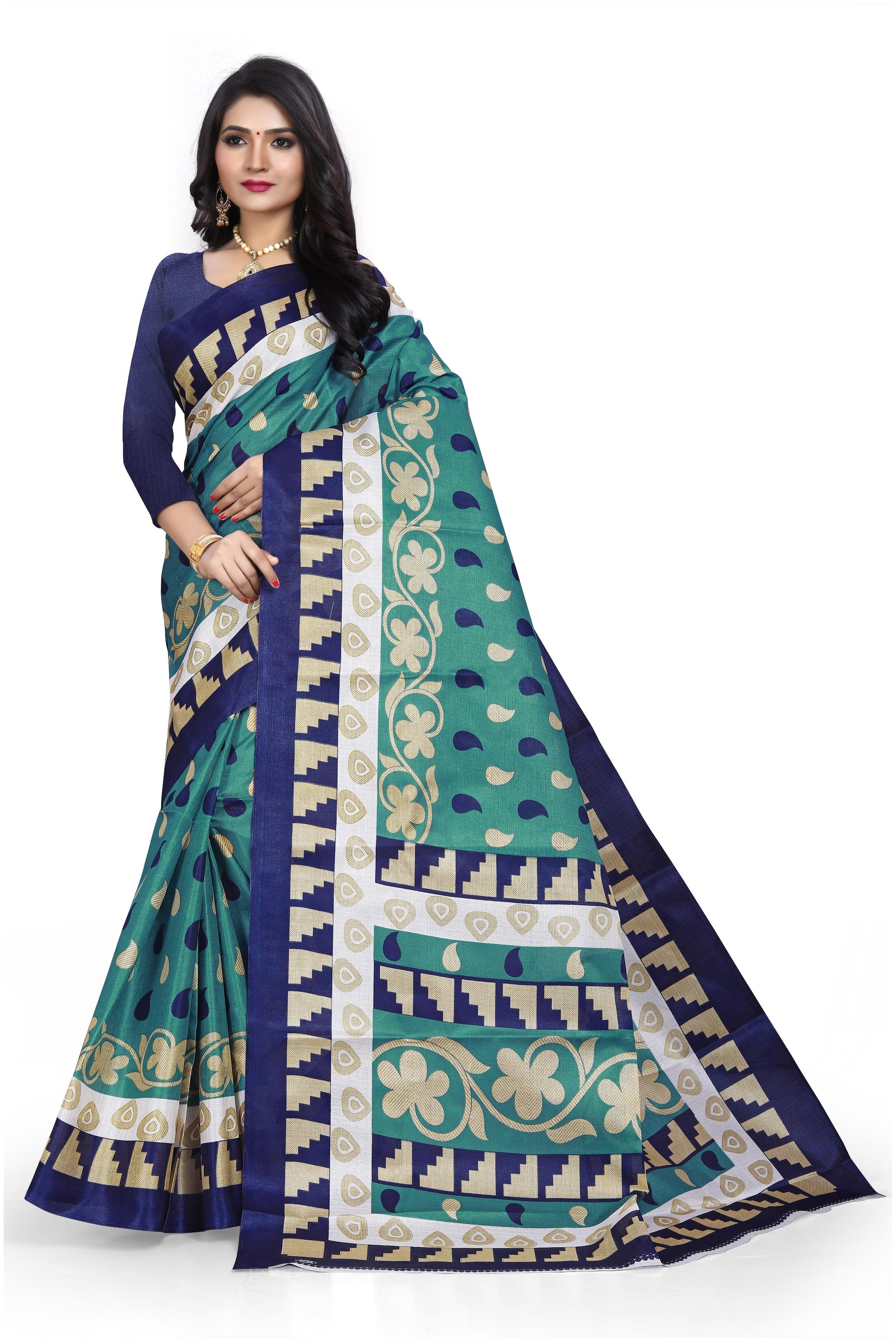

Grubstaker Khadi Floral Green Regular Saree For Women