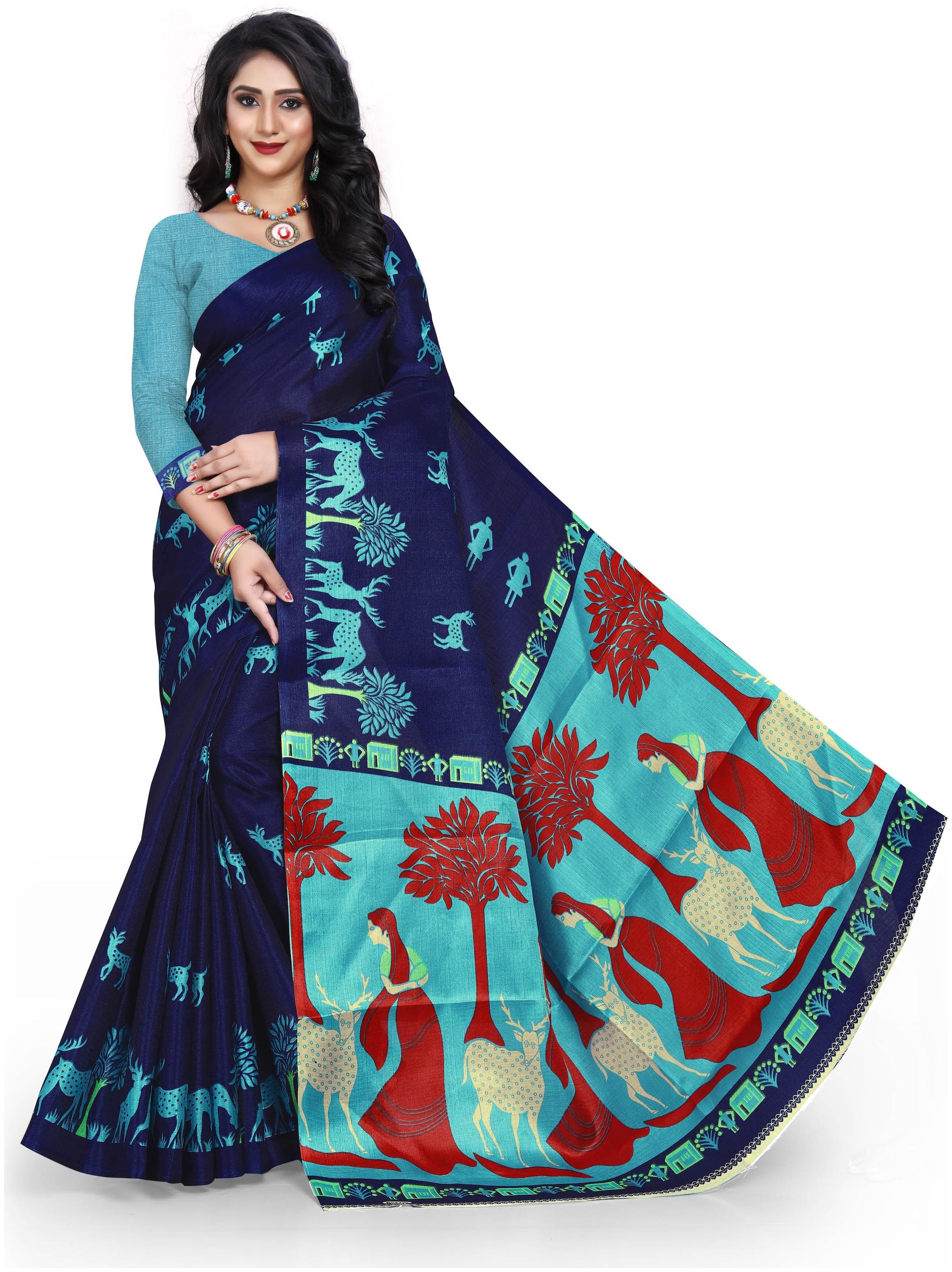

Grubstaker Khadi Silk Saree With Blouse Piece Blue