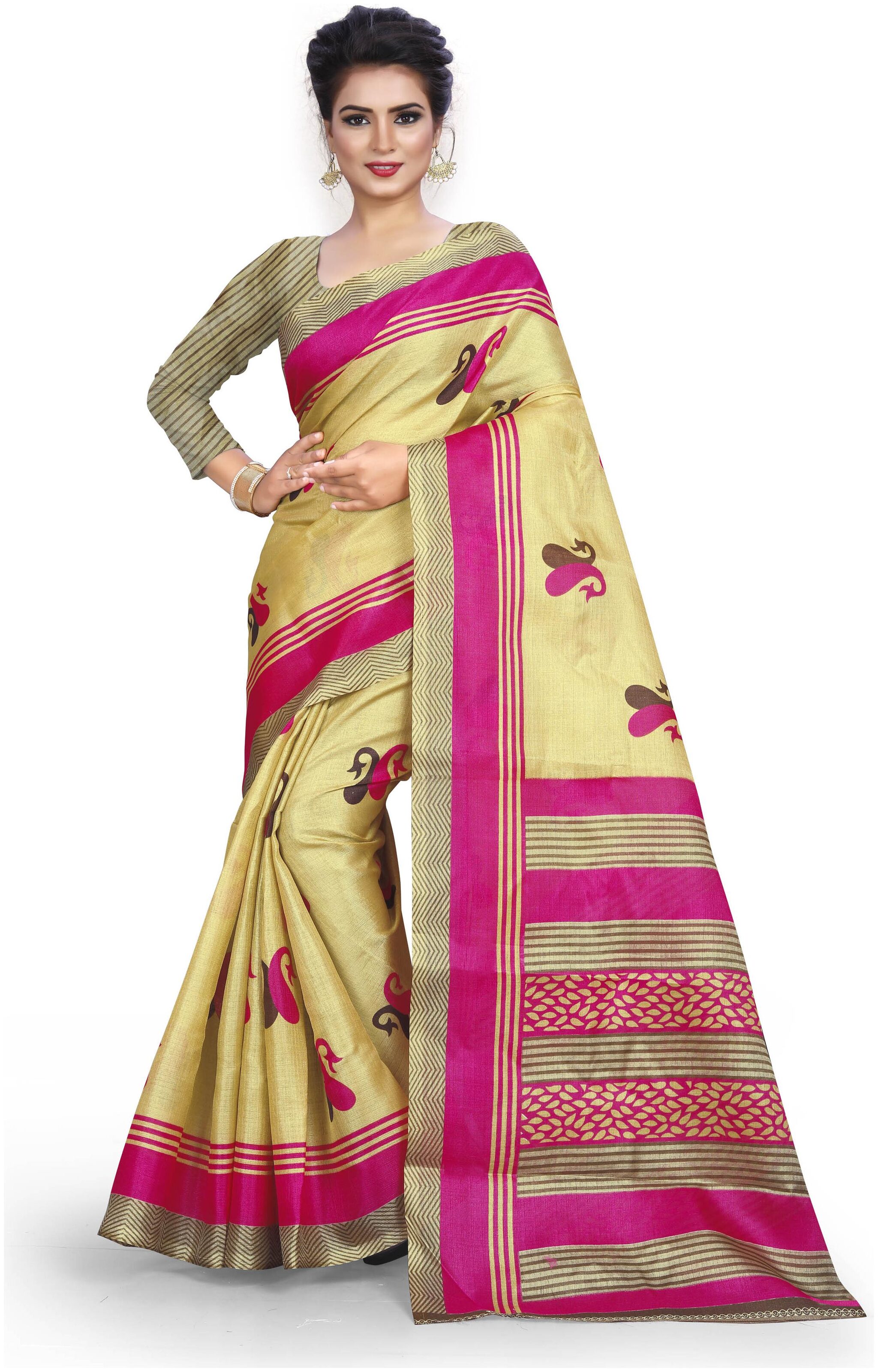 

Grubstaker Khadi Silk Saree With Blouse Piece Multi