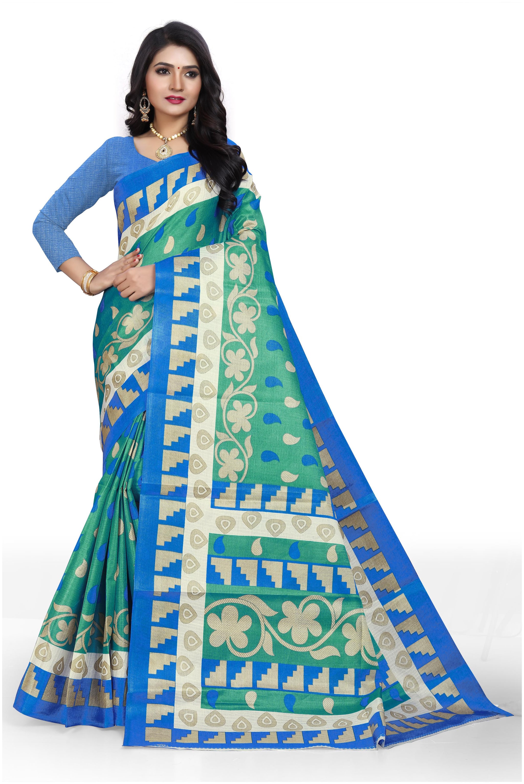 

Grubstaker Khadi Floral Green Regular Saree For Women