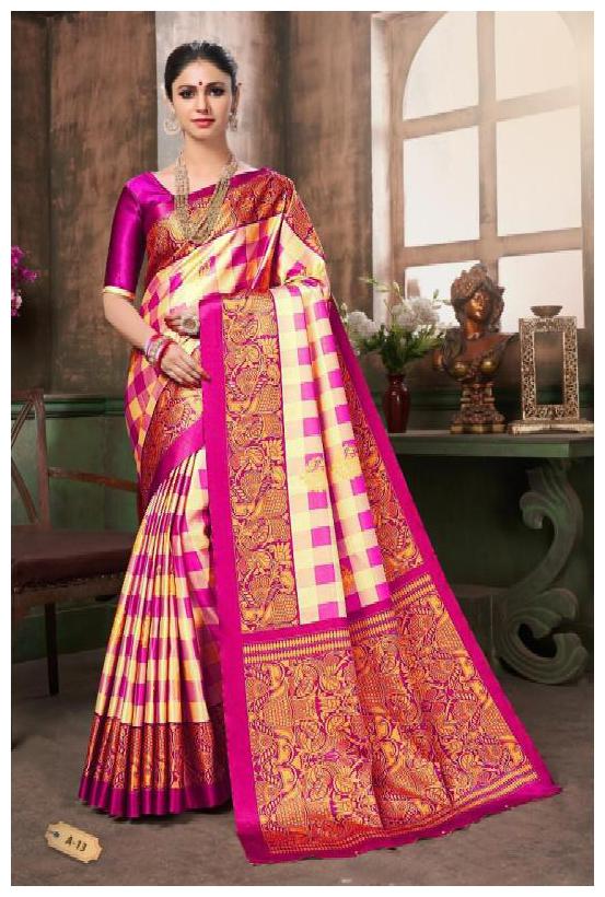 

Grubstaker Khadi Checkered Pink Regular Saree For Women