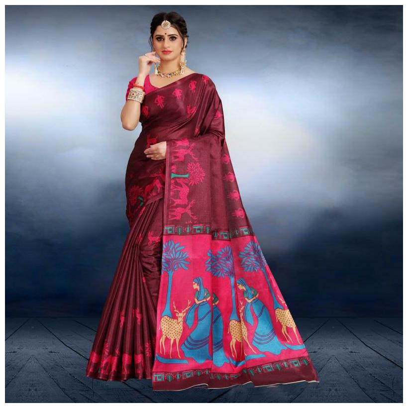 

Grubstaker Khadi Maroon Printed Regular Saree for Women
