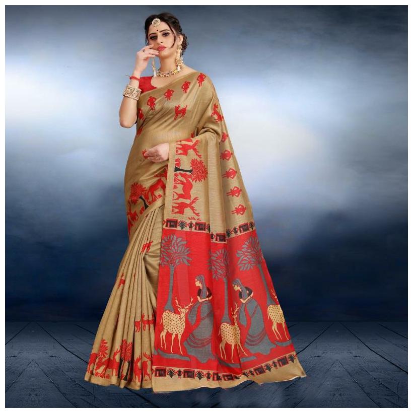 

Grubstaker Khadi Beige Printed Regular Saree for Women