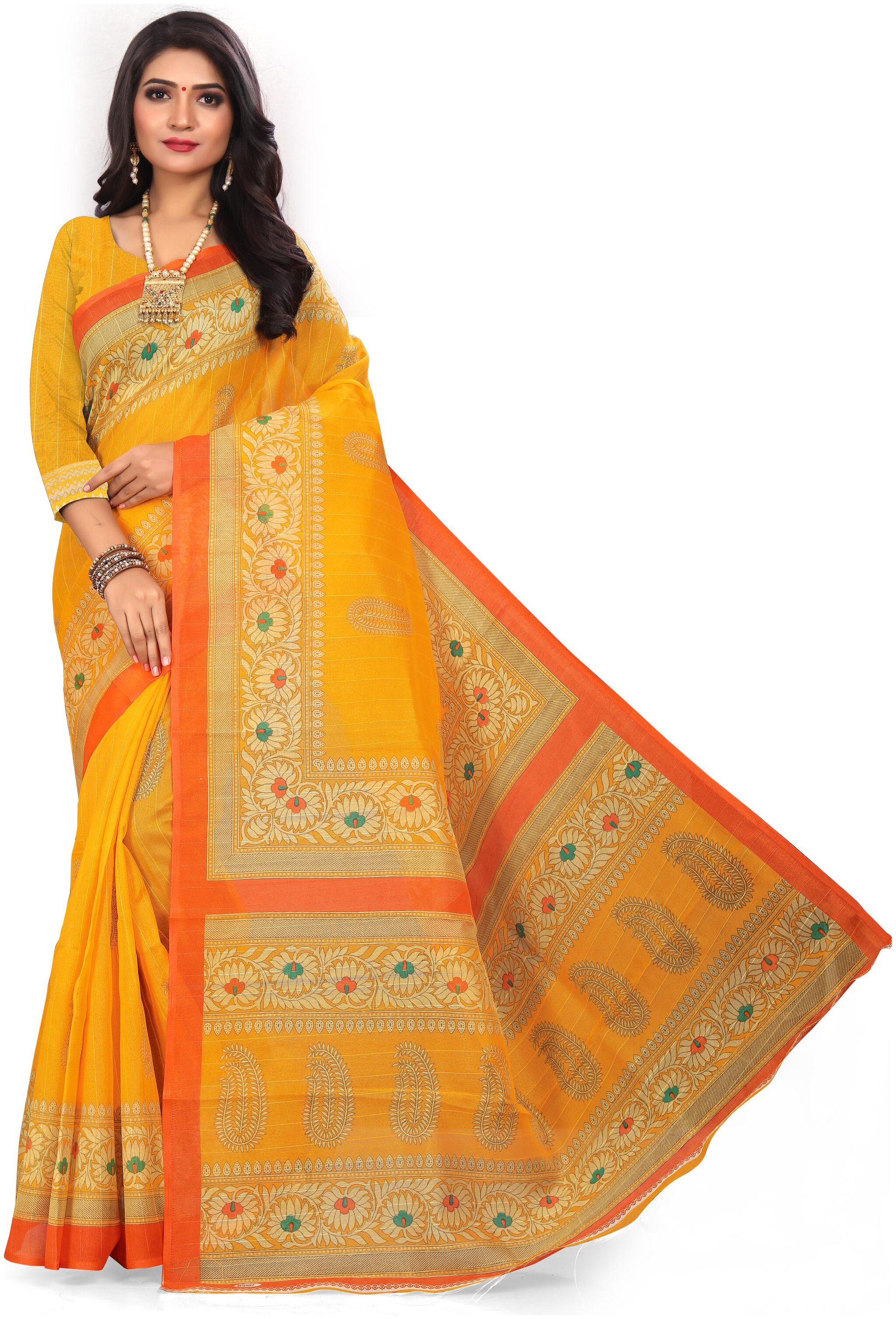 

Grubstaker Mysore silk saree With blouse piece Color Yellow