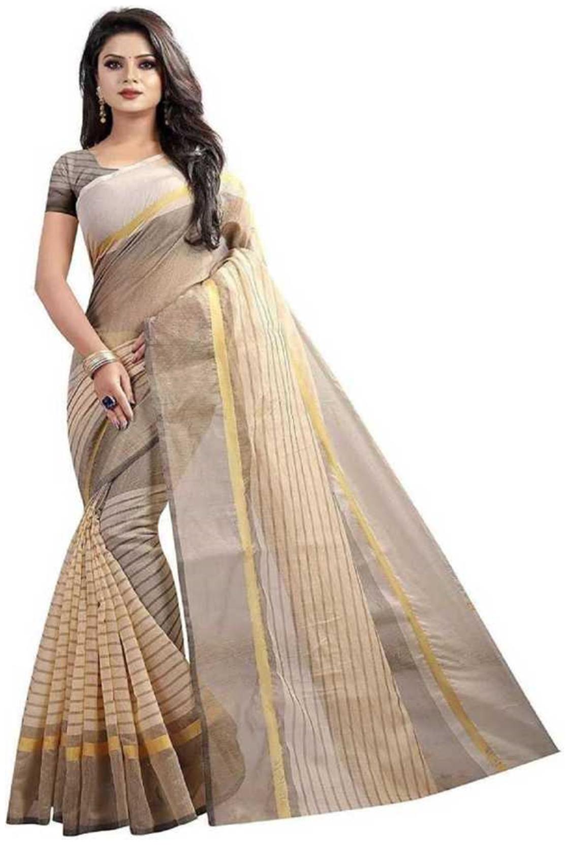 

Grubstaker Polycotton silk sare Cream