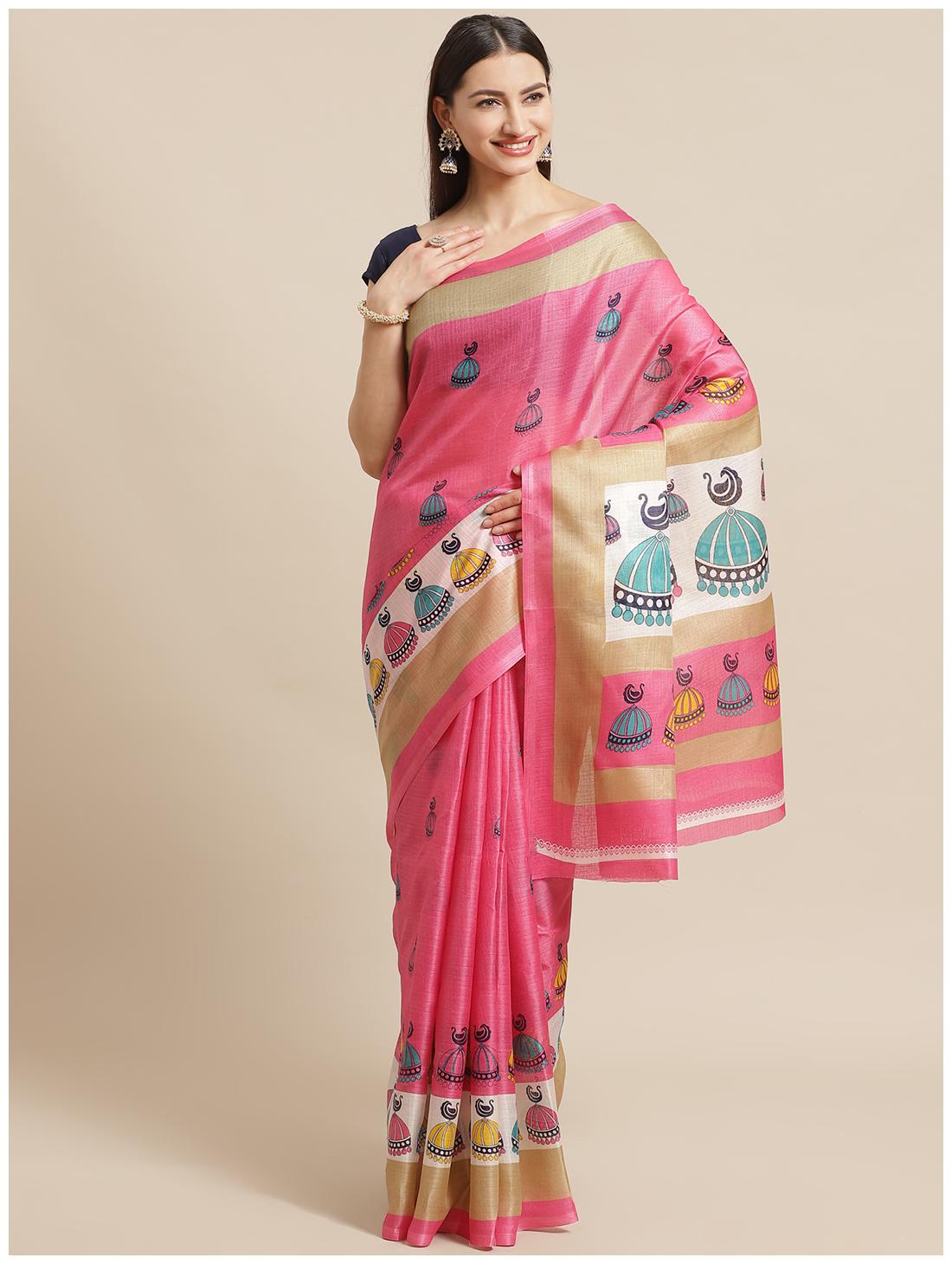 

Grubstaker Pink Khadi Printed Saree For Women