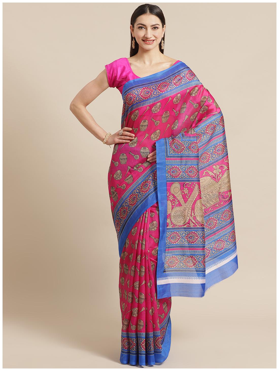 

Grubstaker Pink Cotton Printed Saree For Women
