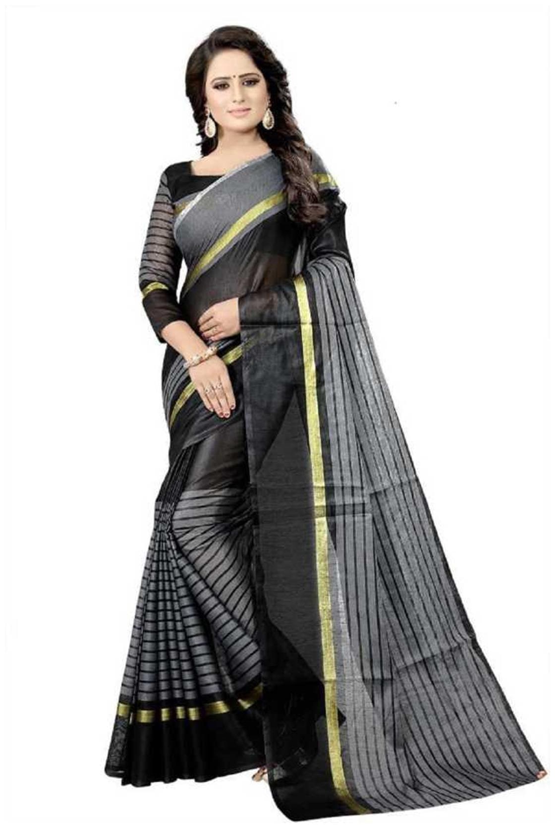 

Grubstaker Polycotton silk sare Black