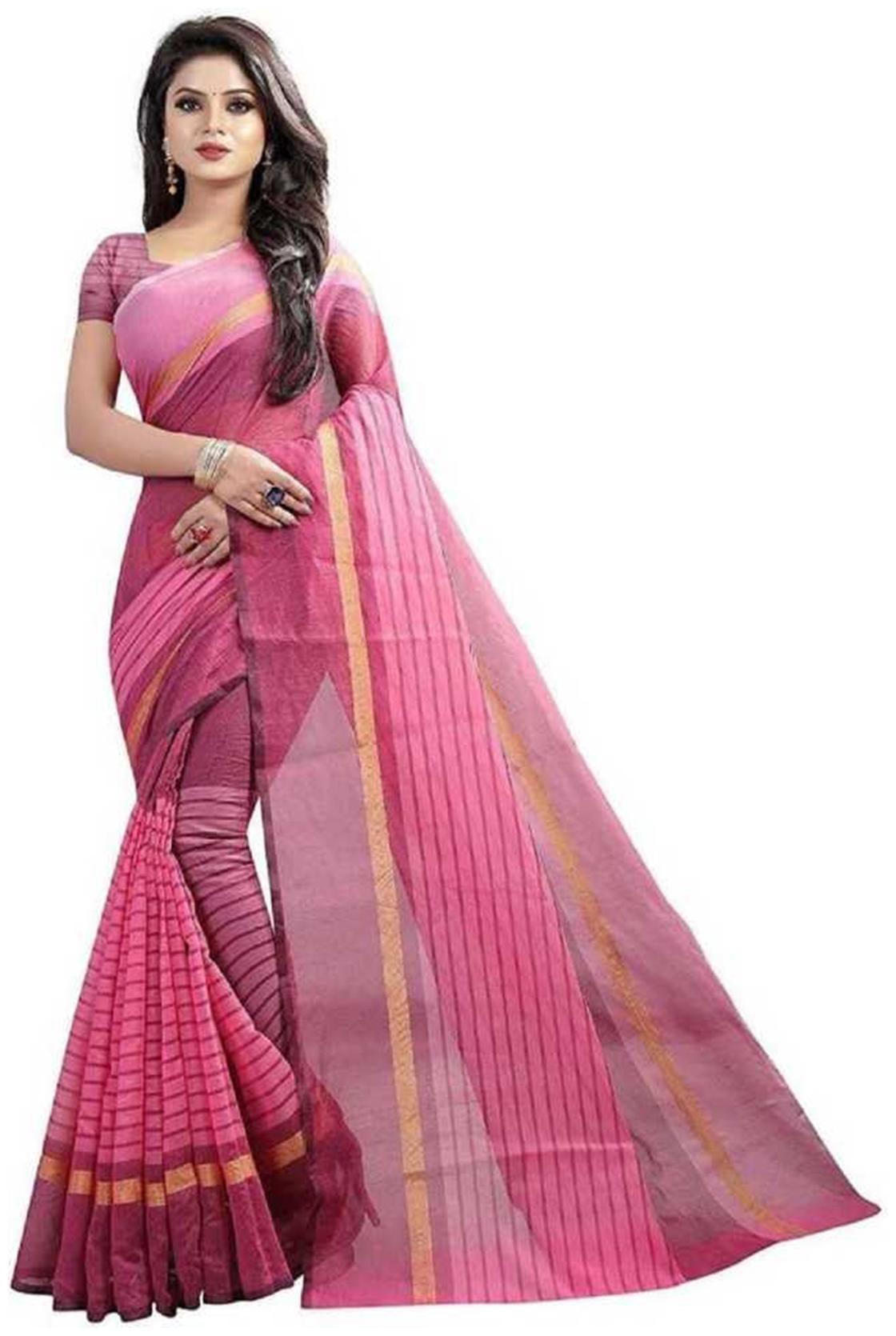 

Grubstaker Polycotton silk sare Pink