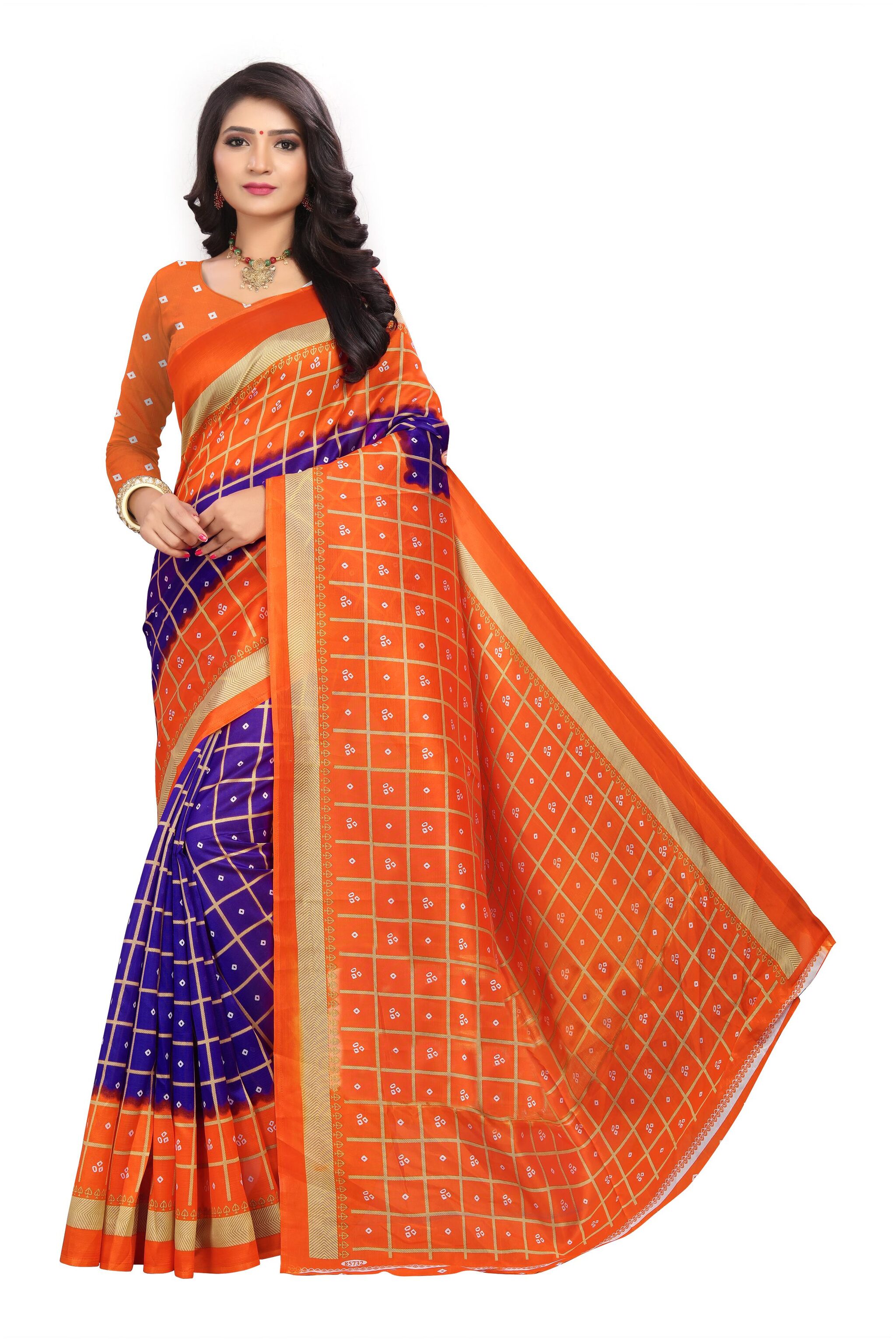 

Grubstaker Synthetic Checkered Multi Regular Saree For Women