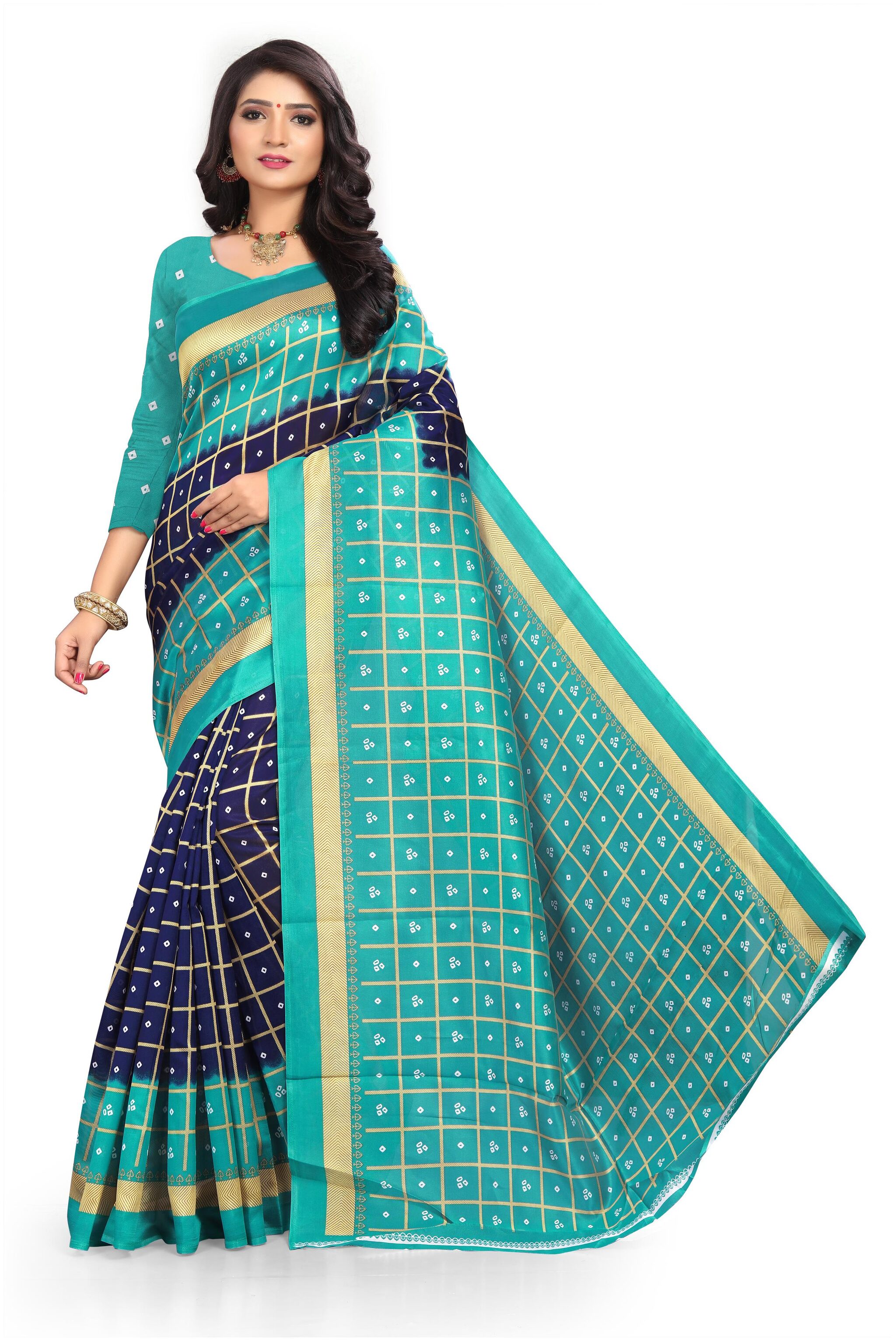 

Grubstaker Synthetic Checkered Multi Regular Saree For Women