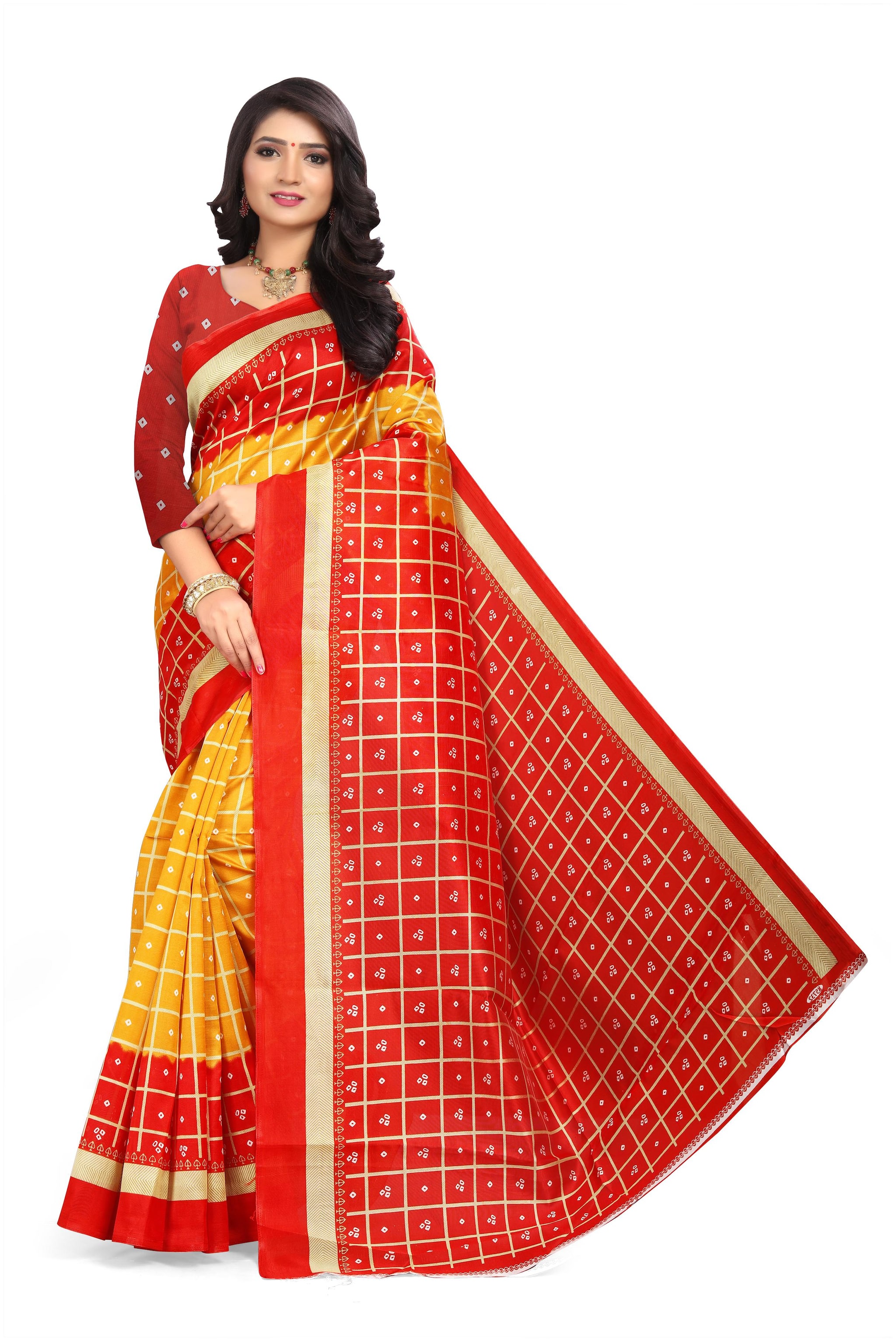 

Grubstaker Synthetic Checkered Multi Regular Saree For Women