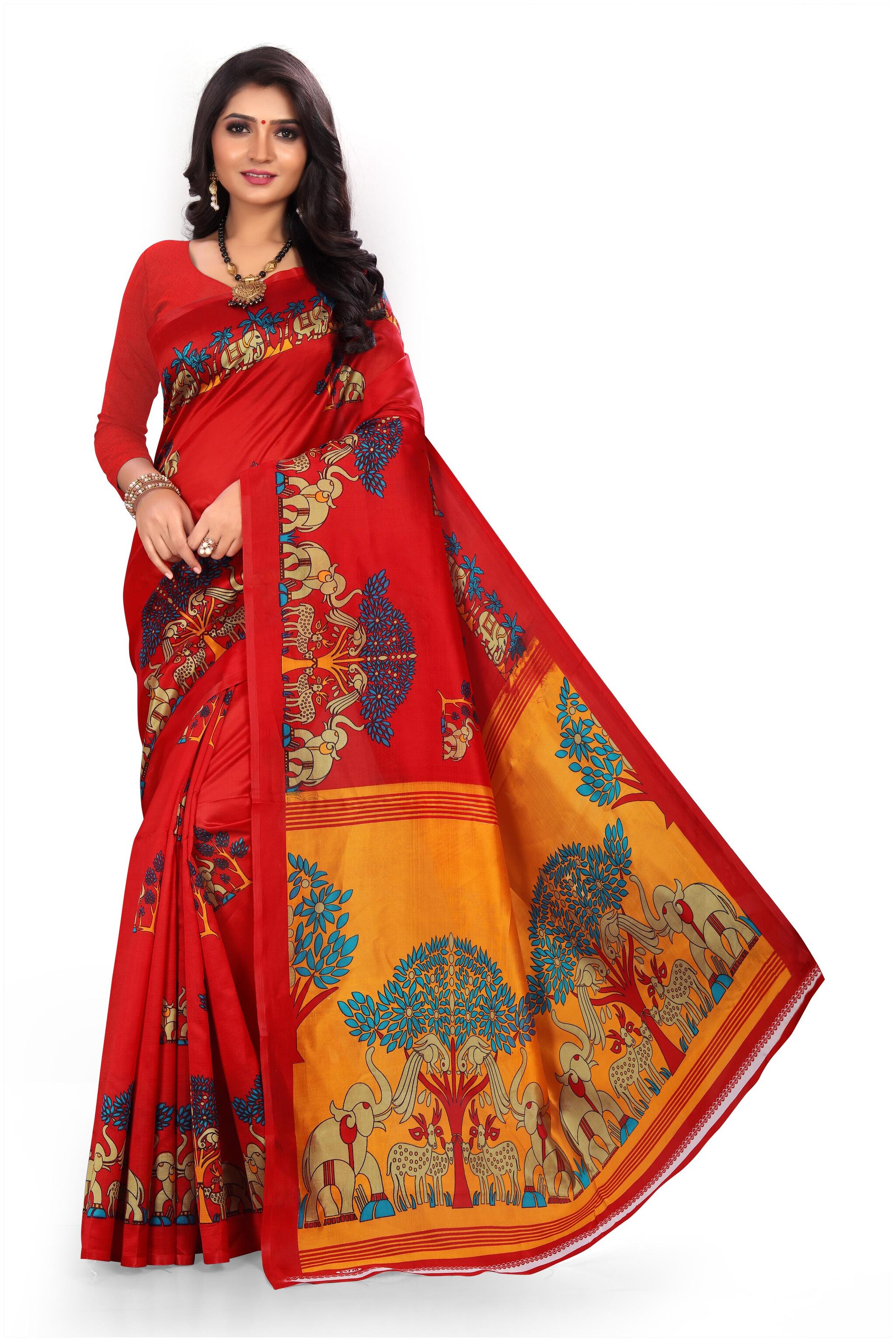 

Grubstaker Synthetic Block Print Multi Regular Saree For Women