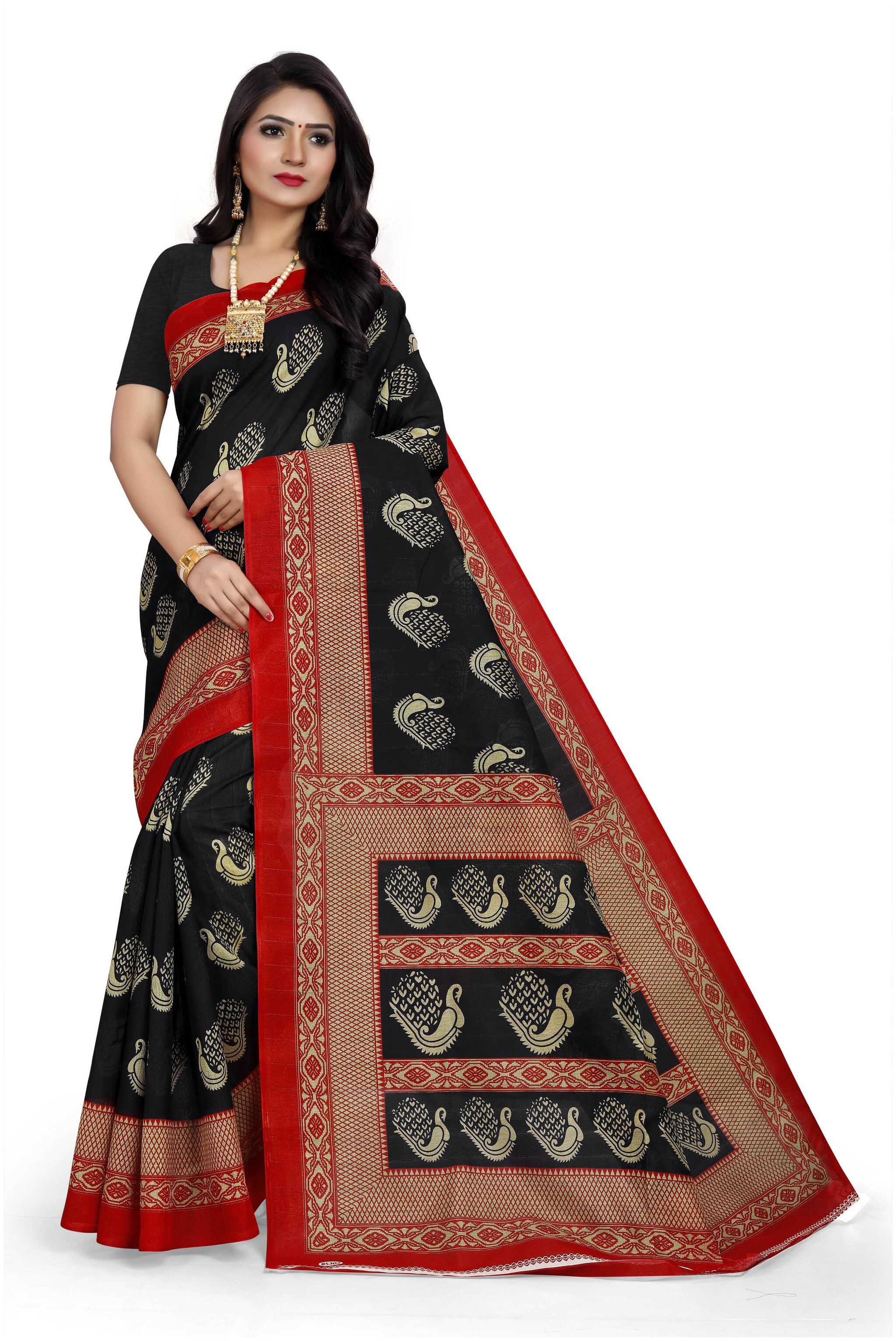 

Grubstaker Synthetic Printed Black Regular Saree For Women