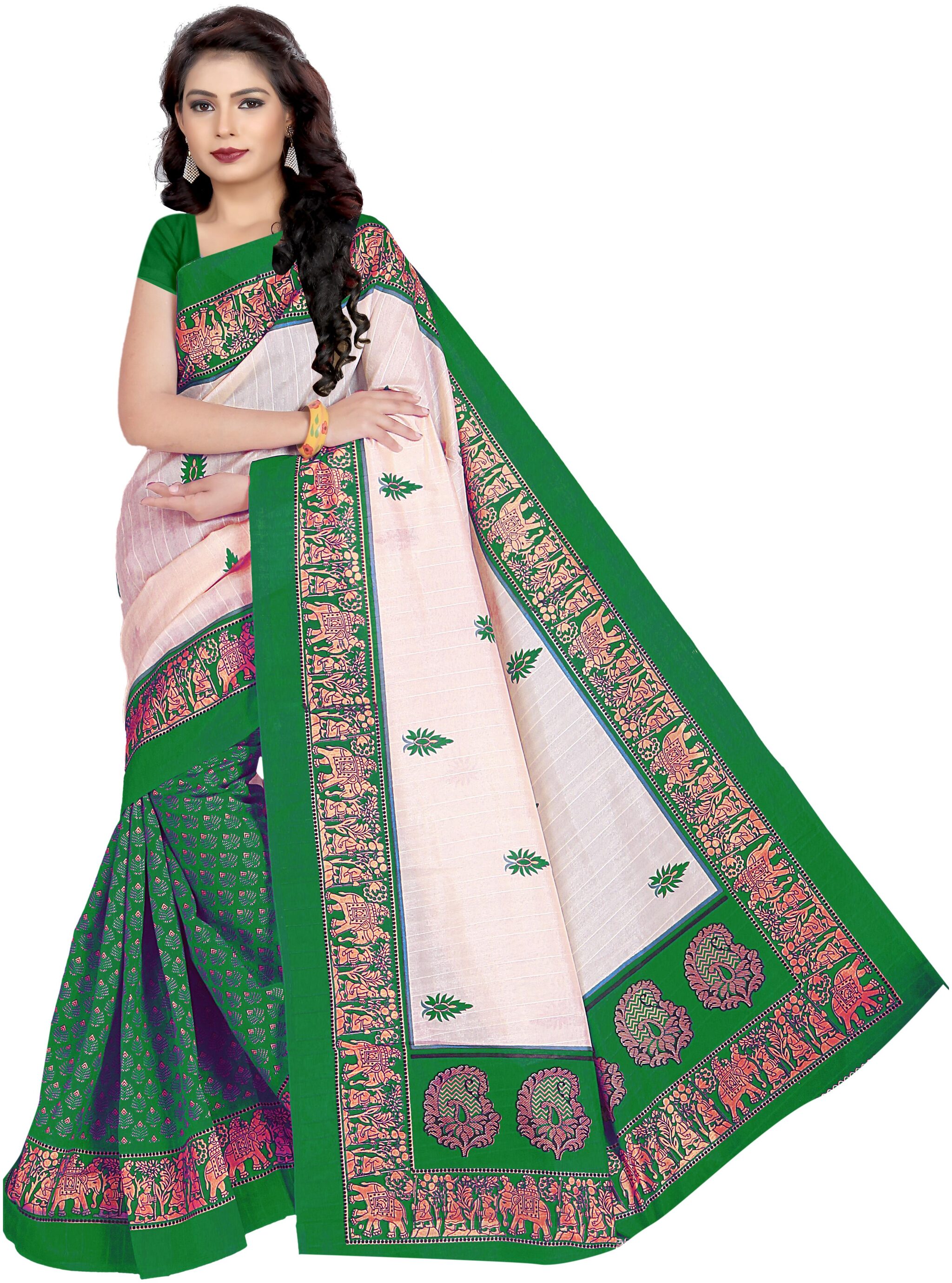 

Grubstaker Synthetic Green Printed Regular Saree for Women