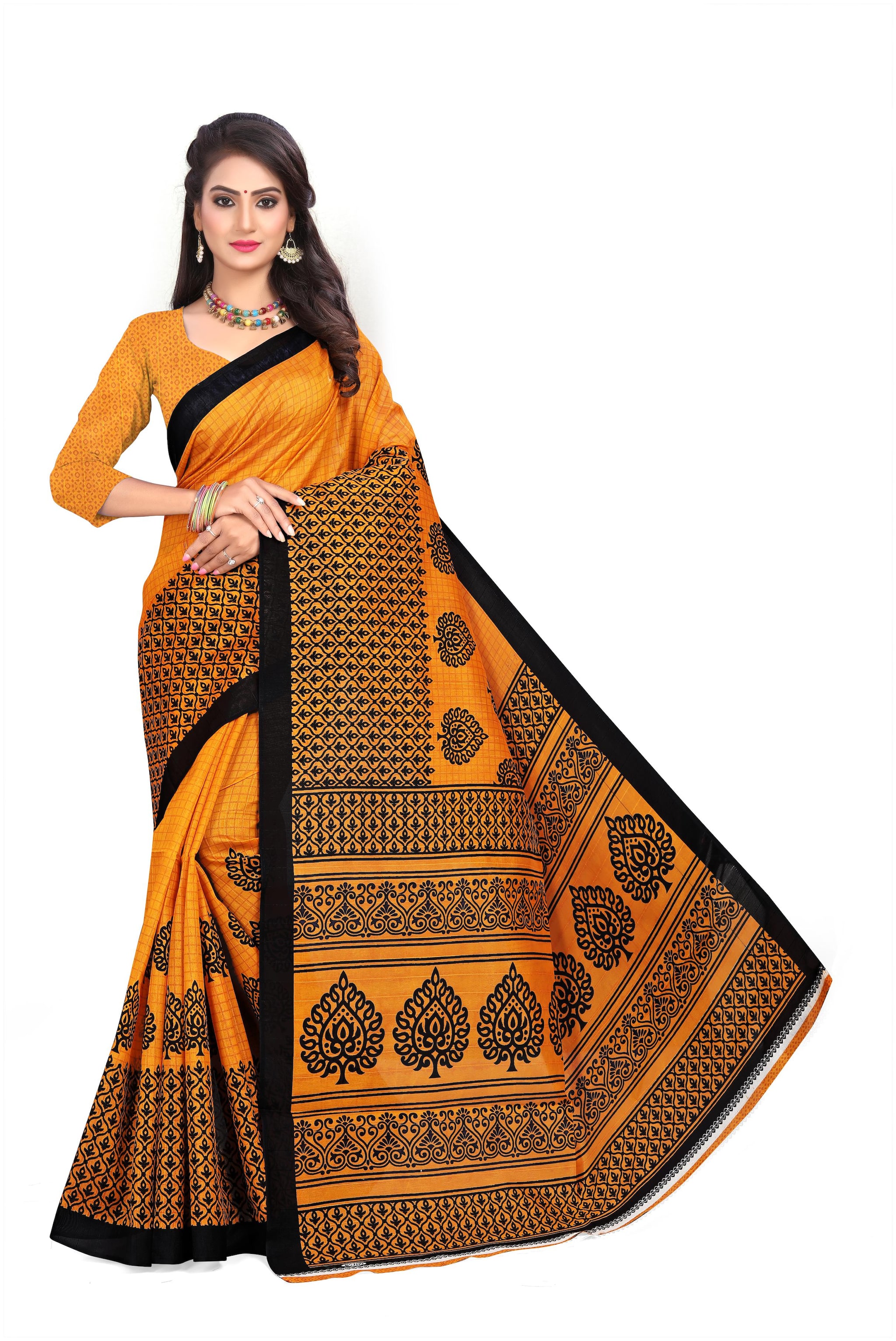 

Grubstaker Synthetic Block Print Multi Regular Saree For Women