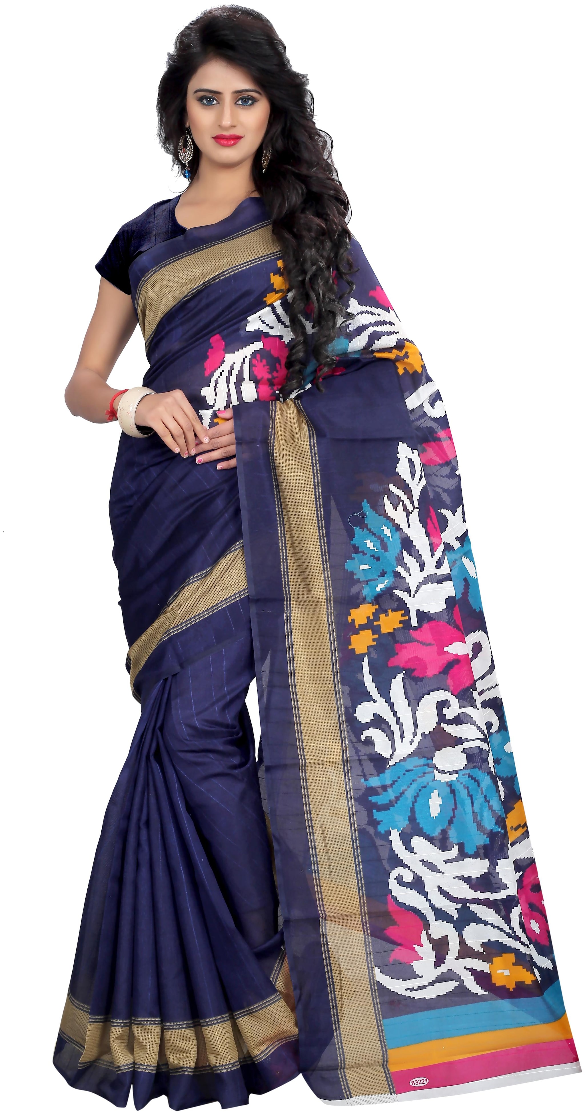 

Grubstaker Women Silk Bhagalpuri Saree -Blue