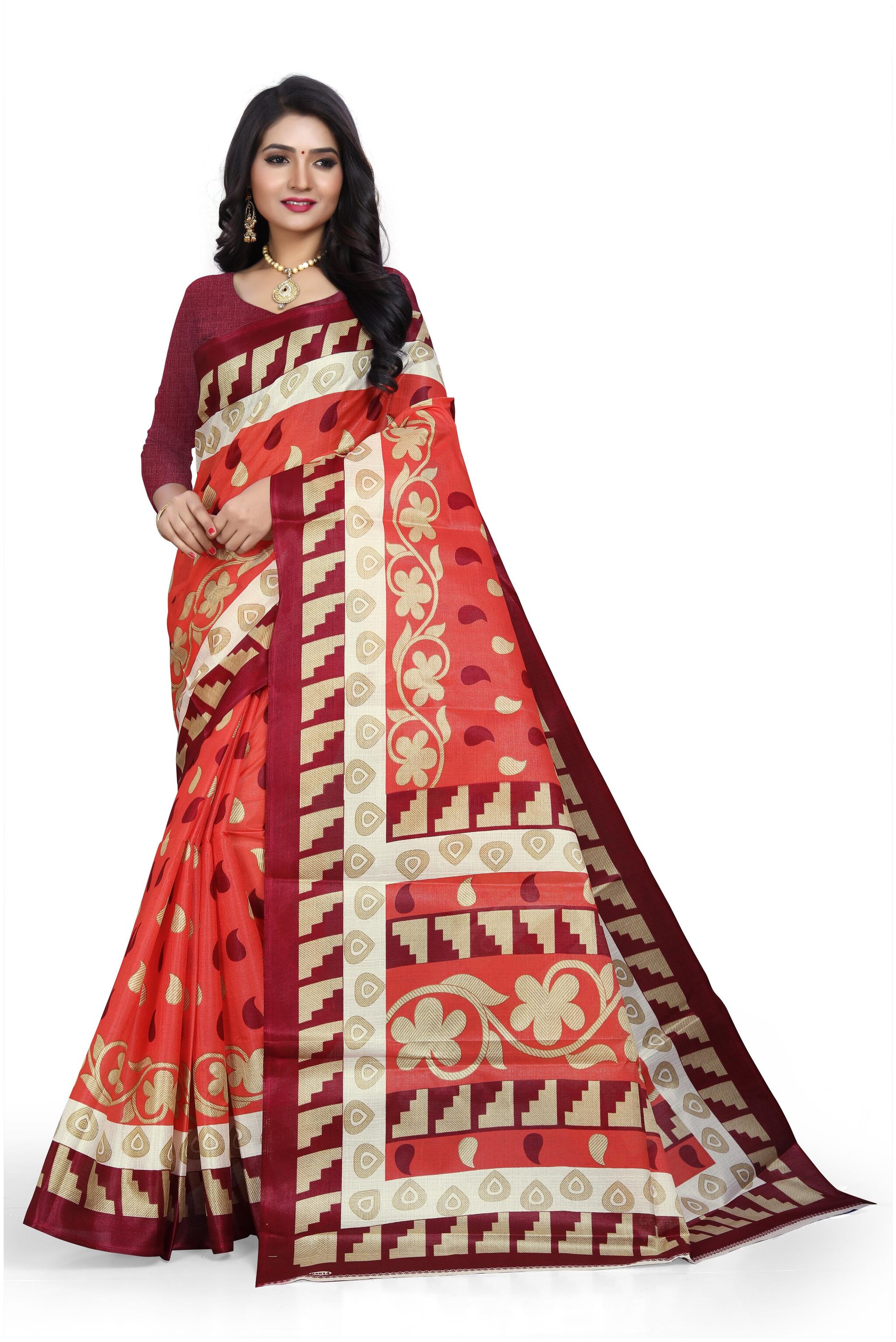 

Grubstaker Women Silk Bhagalpuri Saree -Pink