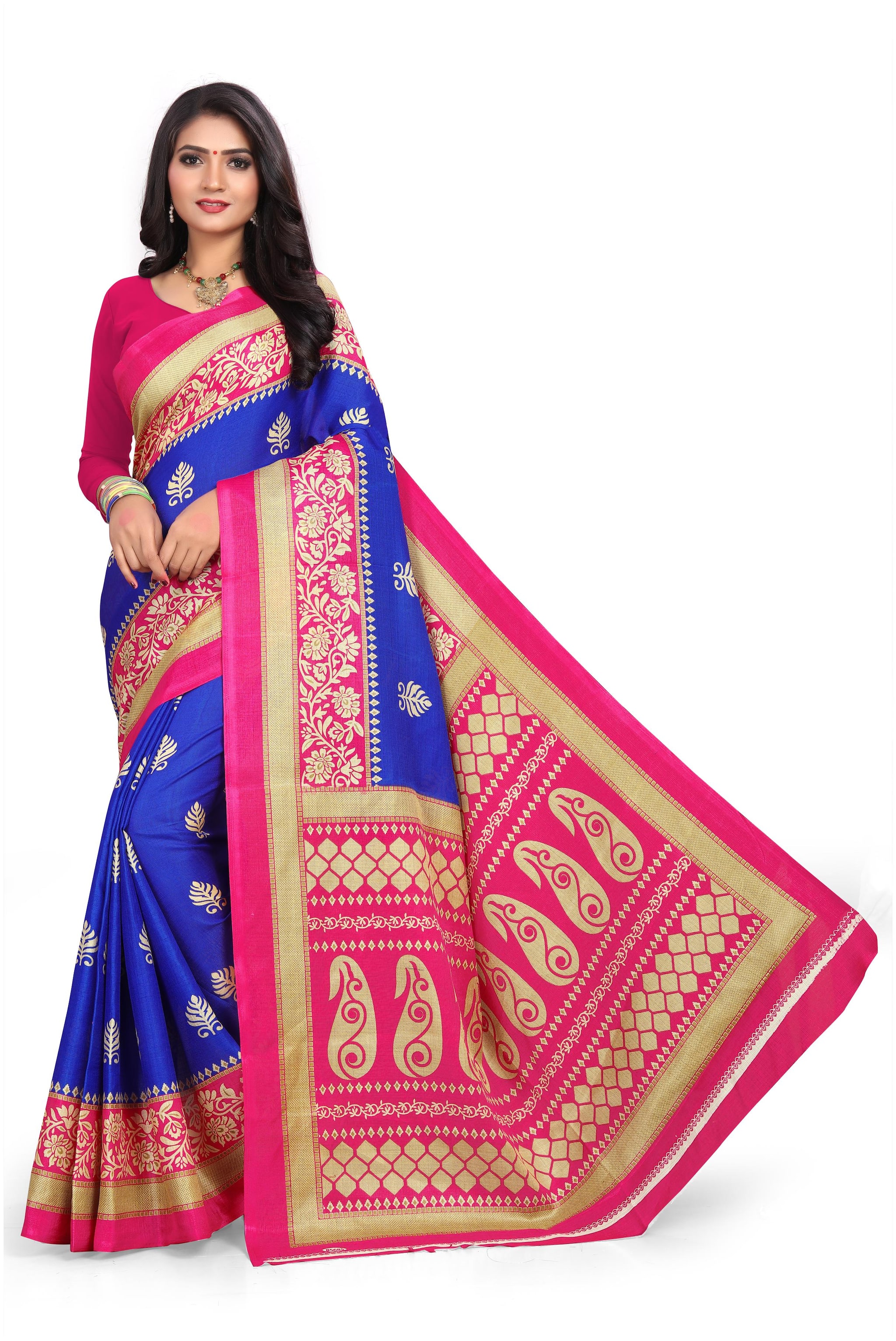 

Grubstaker Women Silk Bhagalpuri Saree -Blue