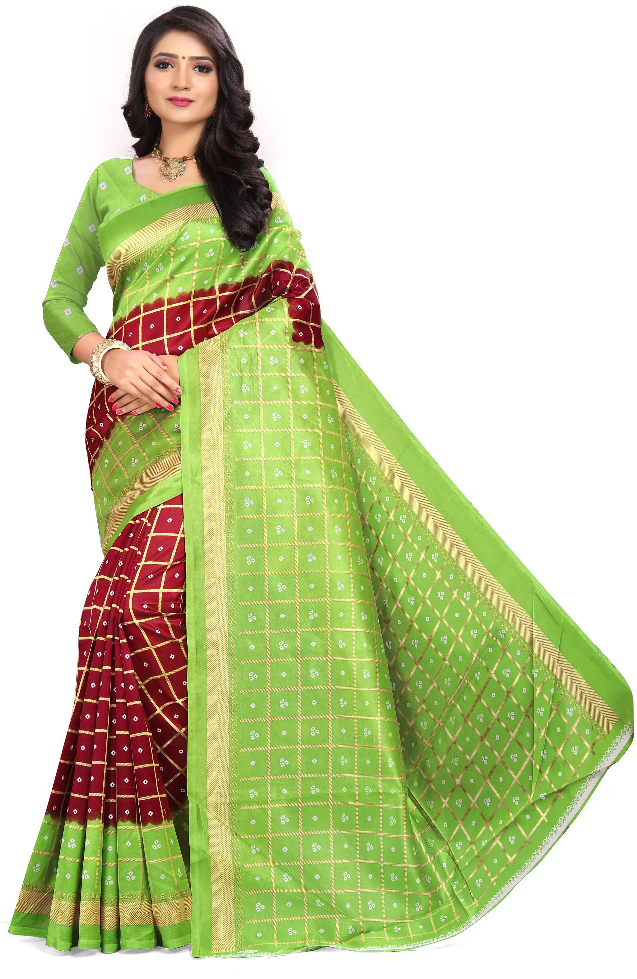 

Grubstaker Women silk saree With Blouse Piece Green color