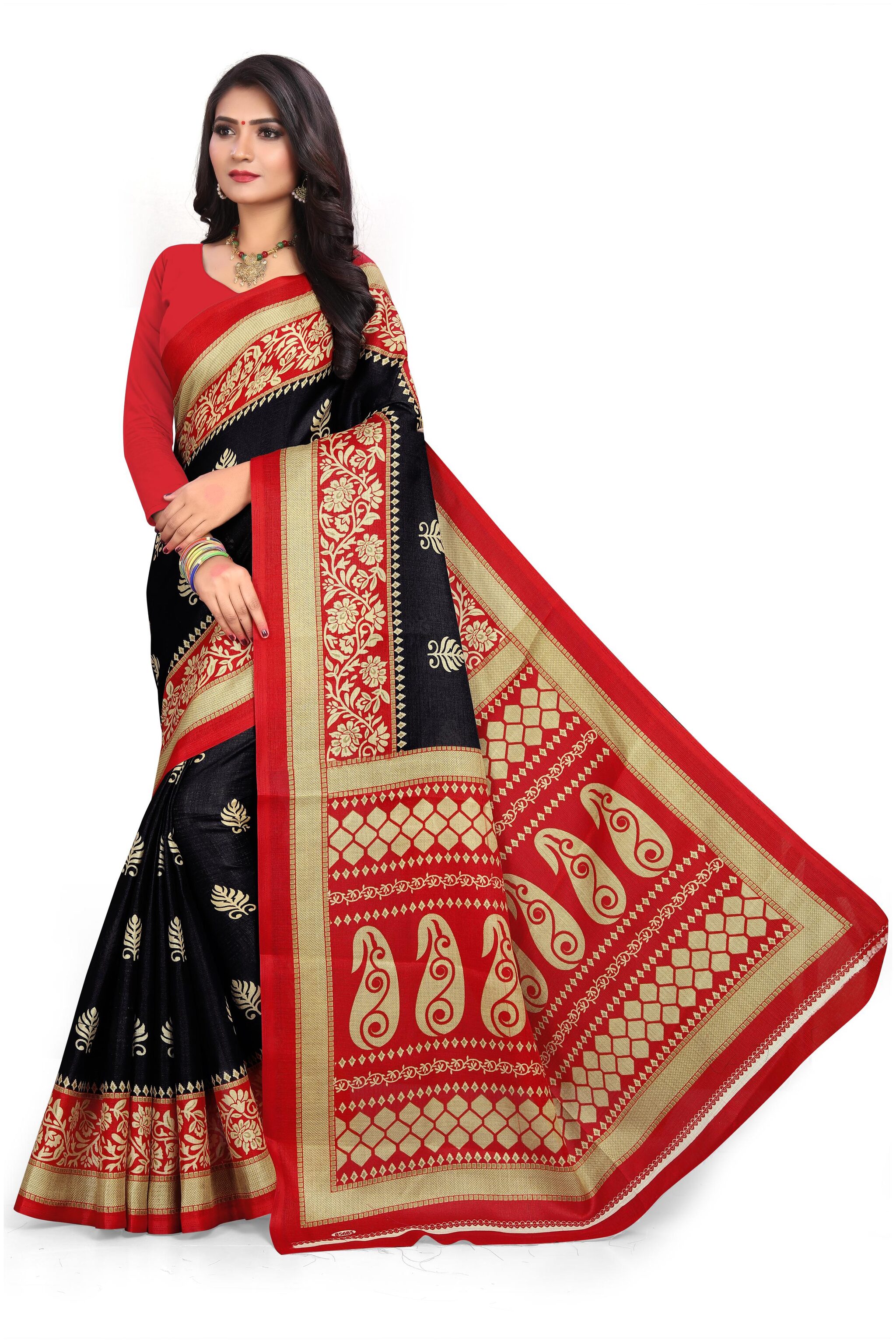 

Grubstaker Women Silk Bhagalpuri Saree -Black