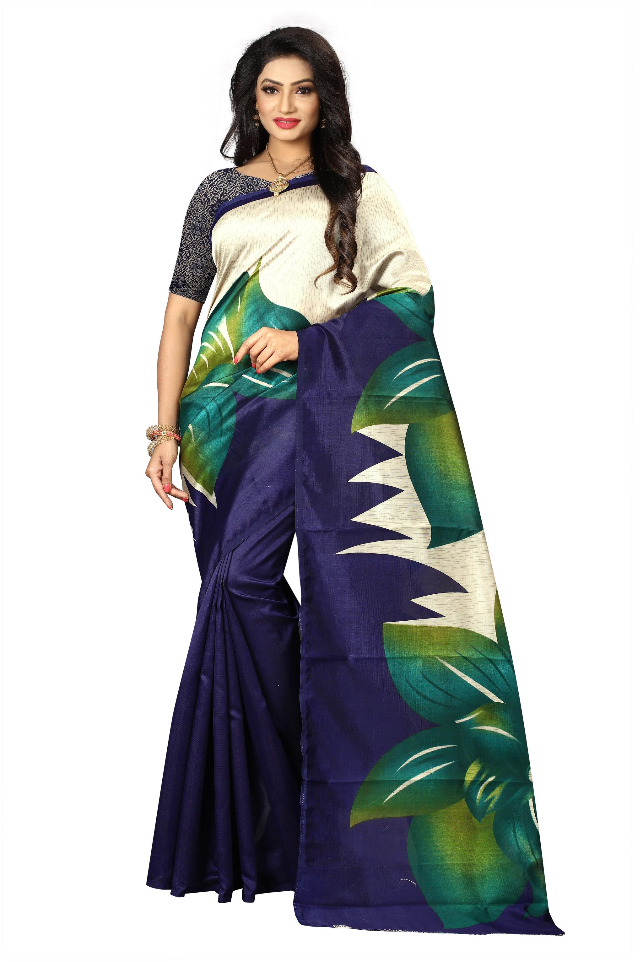 

Grubstaker Women s Mysore Silk Multicolor Printed Saree With Blouse Piece Multi
