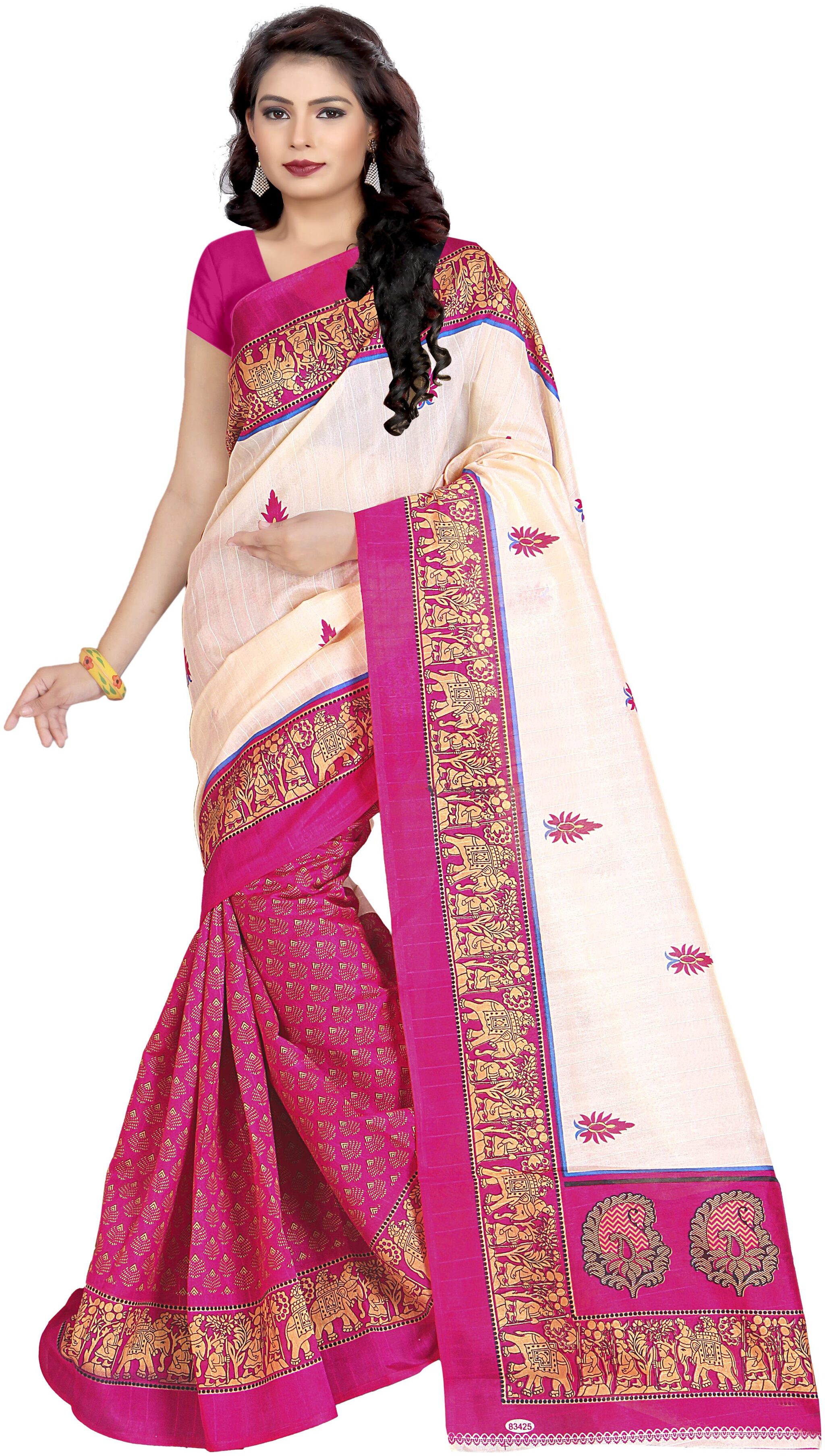 

Grubstaker Women Silk Bhagalpuri Saree -Pink