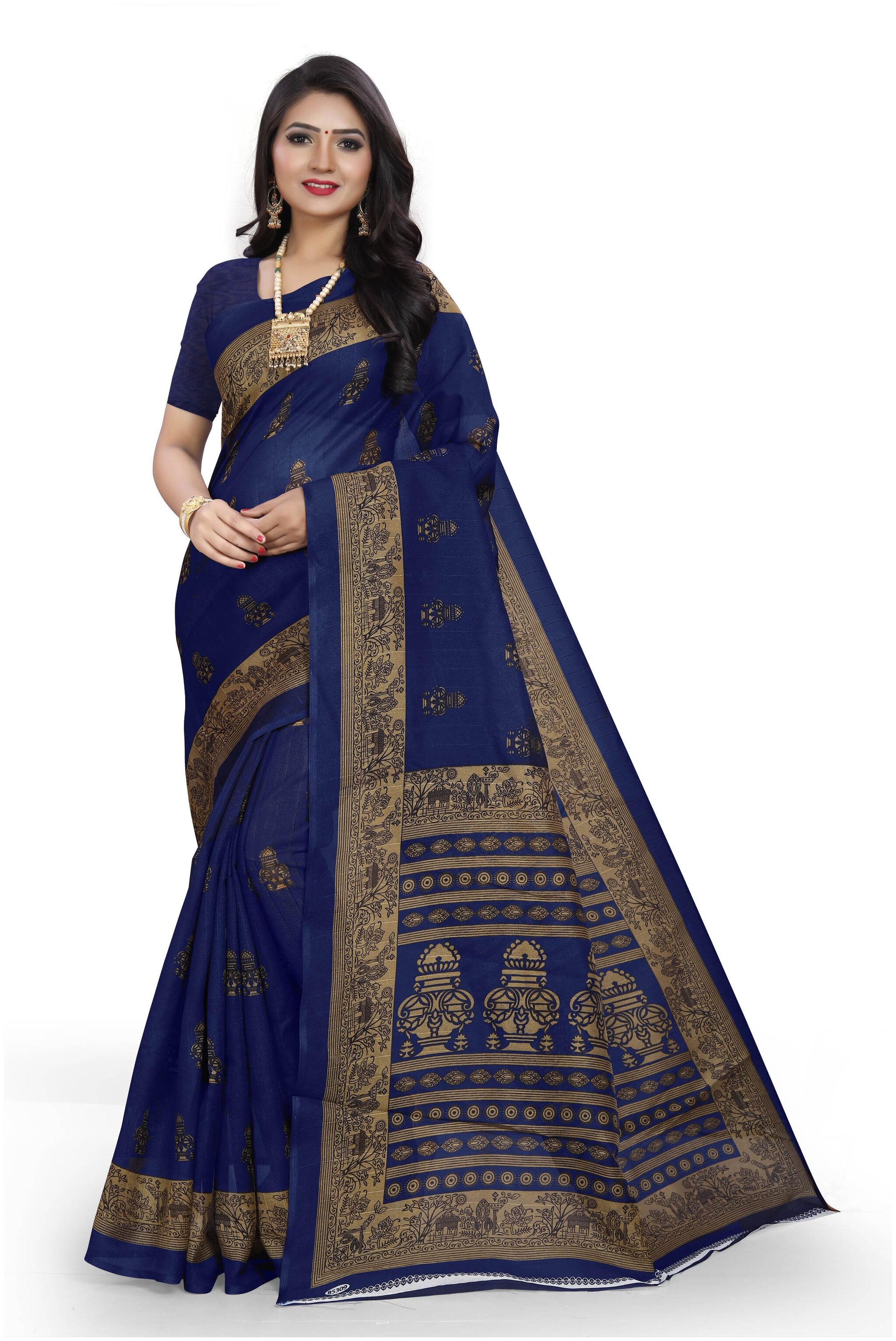 

Grubstaker Women Silk Bhagalpuri Saree -Blue
