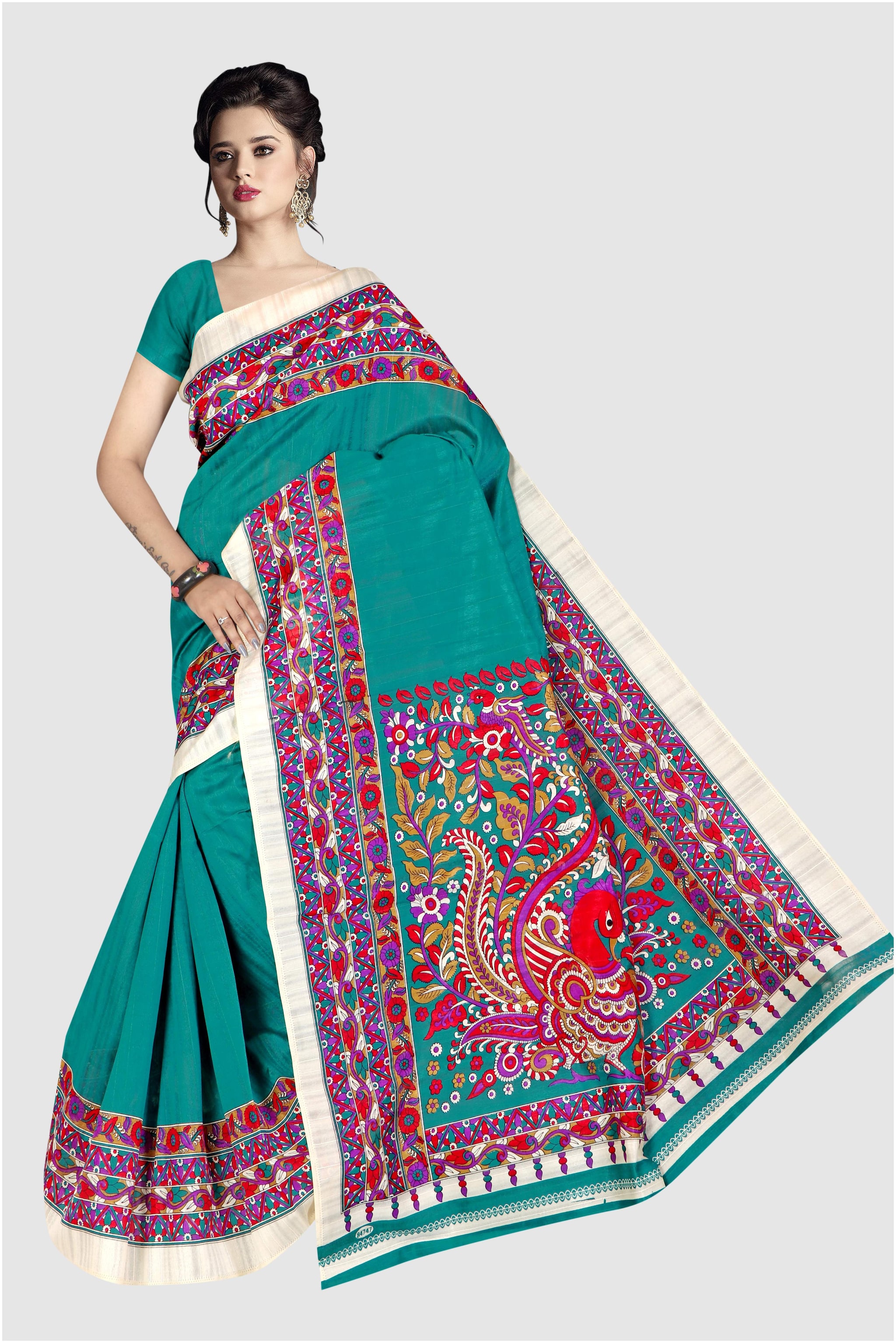 

Grubstaker Women Silk Bhagalpuri Saree -Blue