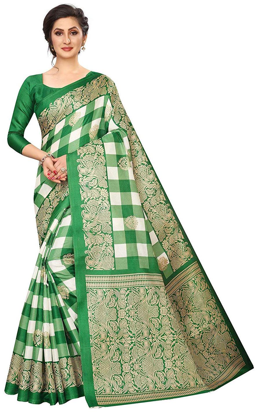 

Grubstaker Women Khadi Green Regular Saree With Blouse