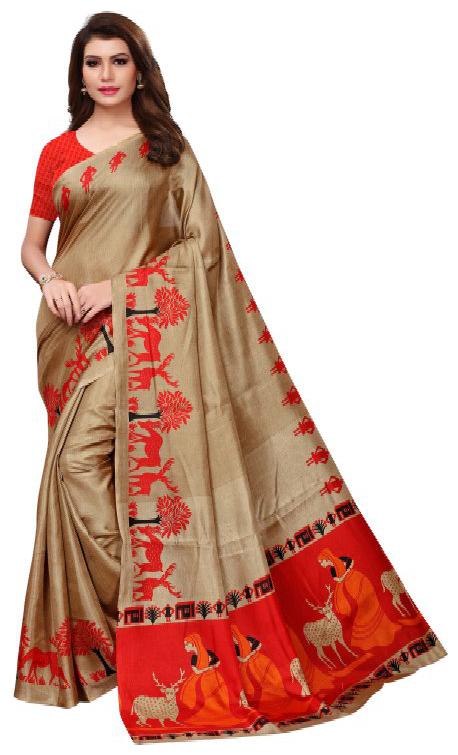 

Grubstaker Women Silk Bhagalpuri Saree -Red